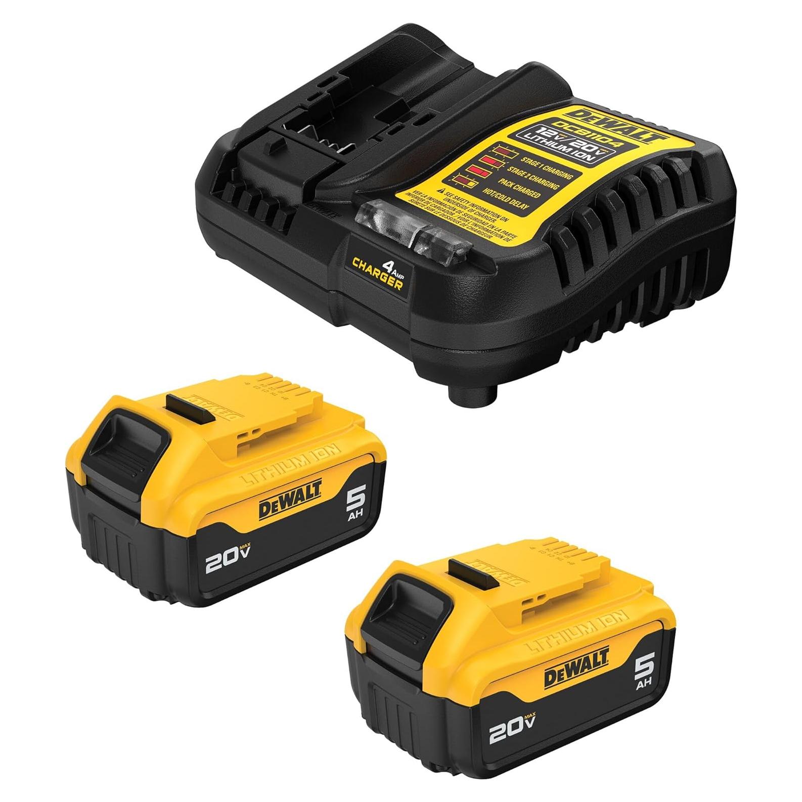Batería DEWALT 20V MAX Litio-Ion 5.0Ah Kit 2 Baterías y Cargador