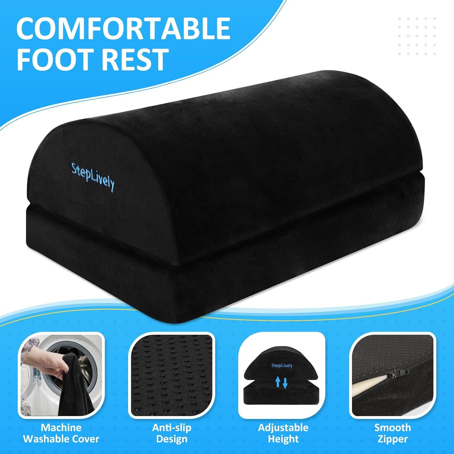 Reposapiés ajustable StepLively negro, ergonómico y lavable