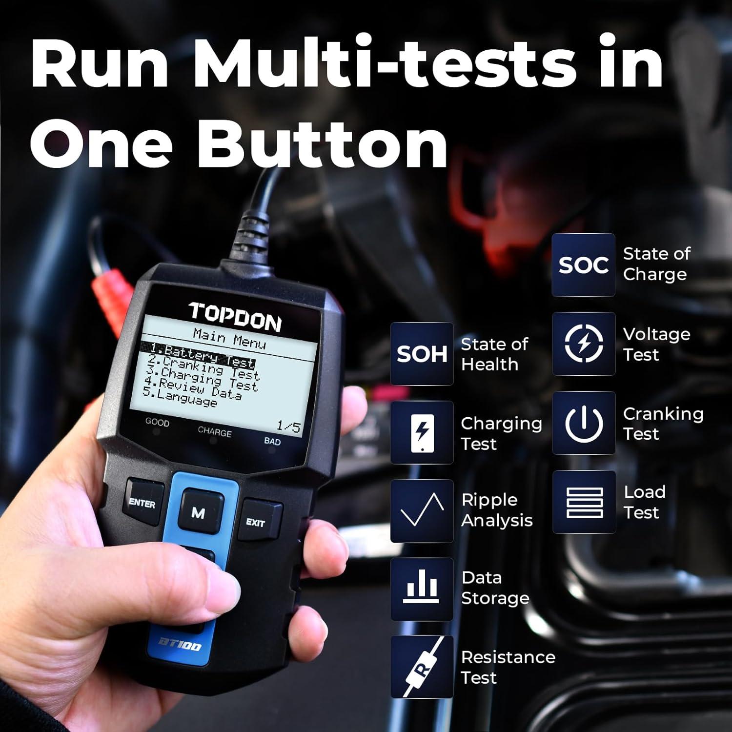 Probador de Batería TOPDON BT100 12V para Autos y Barcos