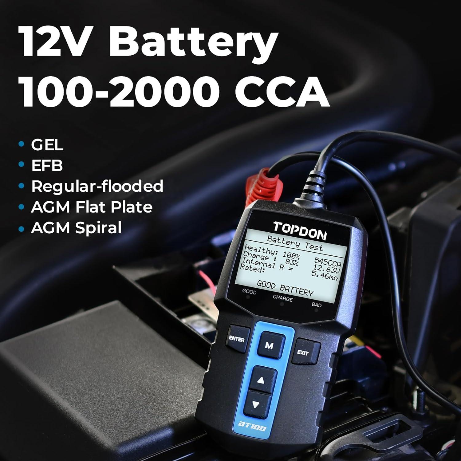 Probador de Batería TOPDON BT100 12V para Autos y Barcos