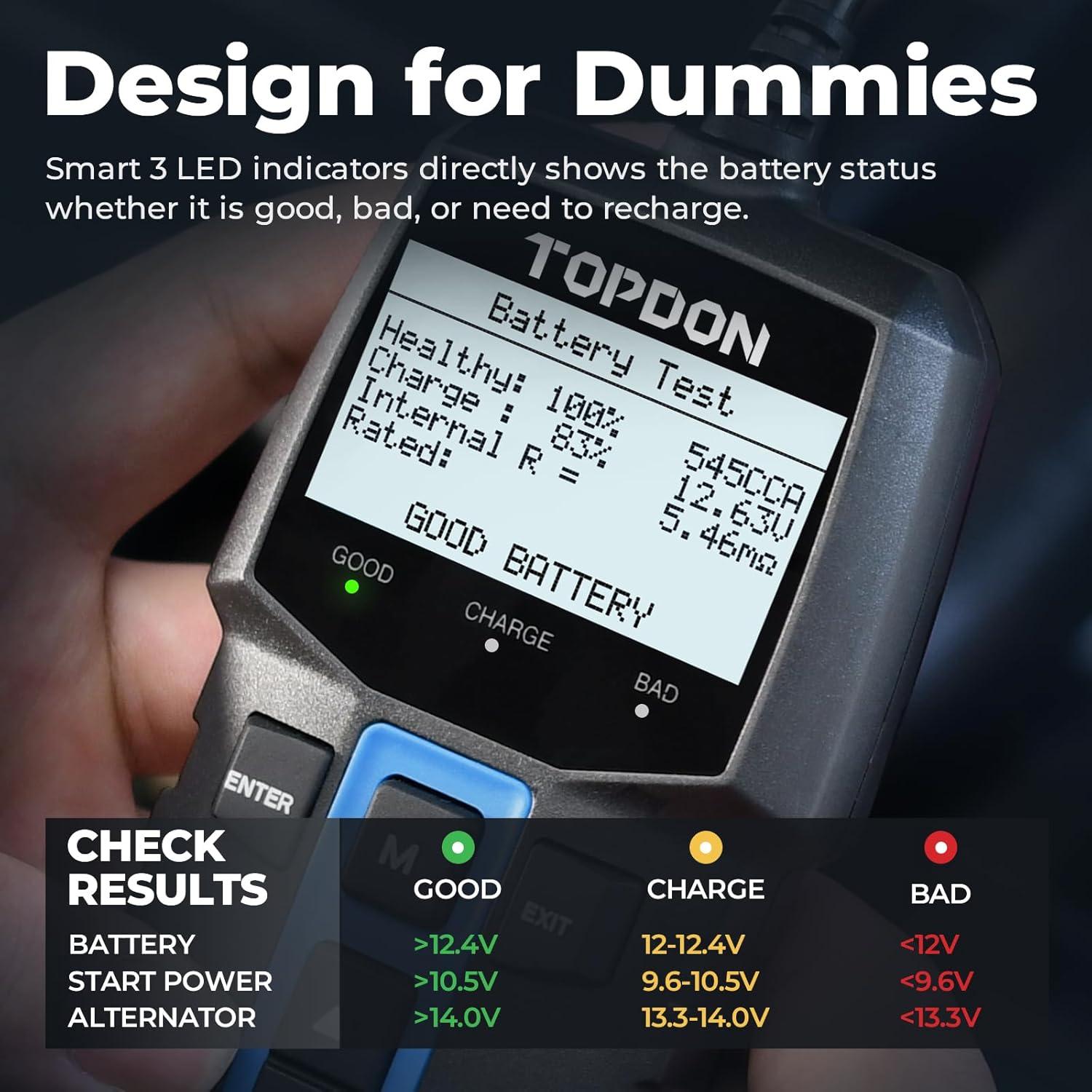 Probador de Batería TOPDON BT100 12V para Autos y Barcos