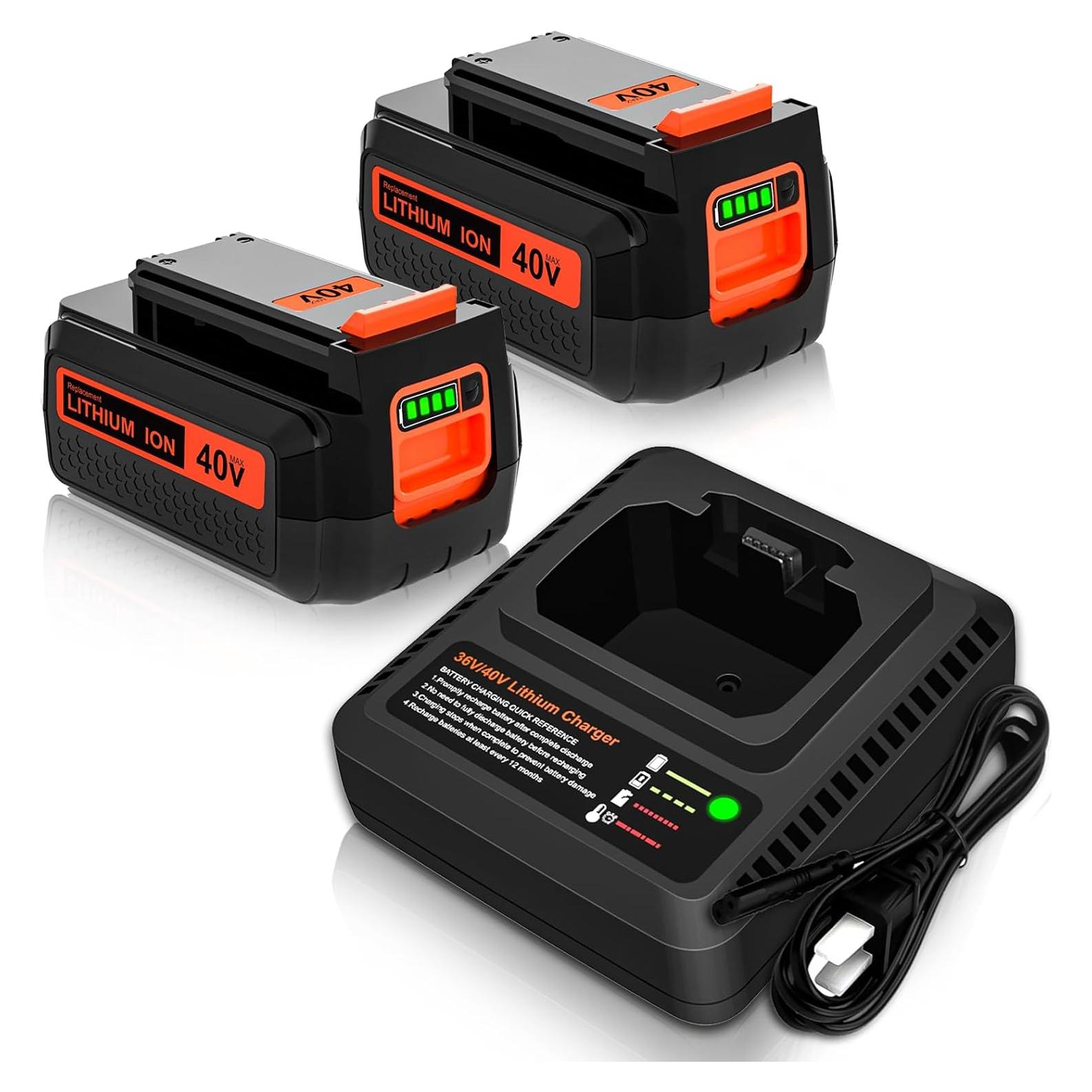 2Packs 3000mAh 40V LBX2040 Replacement Battery and Charger Compatible with Black and Decker 40 Volt Battery Lithium LBX2040 LBXR36 LBXR2036 LST540 LCS1240 LBX1540 LST136W Cordless Power Tool (Orange)