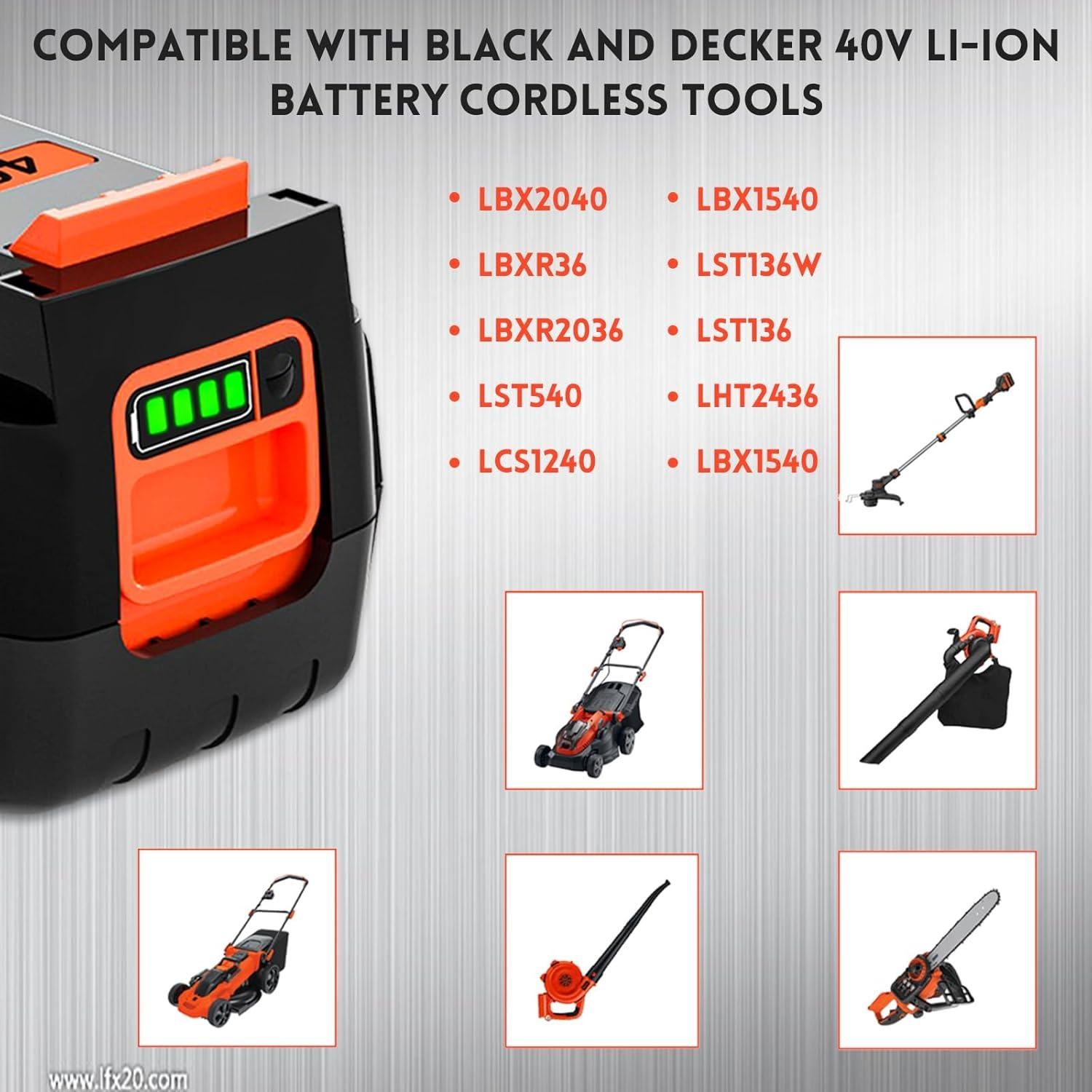 2Packs 3000mAh 40V LBX2040 Replacement Battery and Charger Compatible with Black and Decker 40 Volt Battery Lithium LBX2040 LBXR36 LBXR2036 LST540 LCS1240 LBX1540 LST136W Cordless Power Tool (Orange)