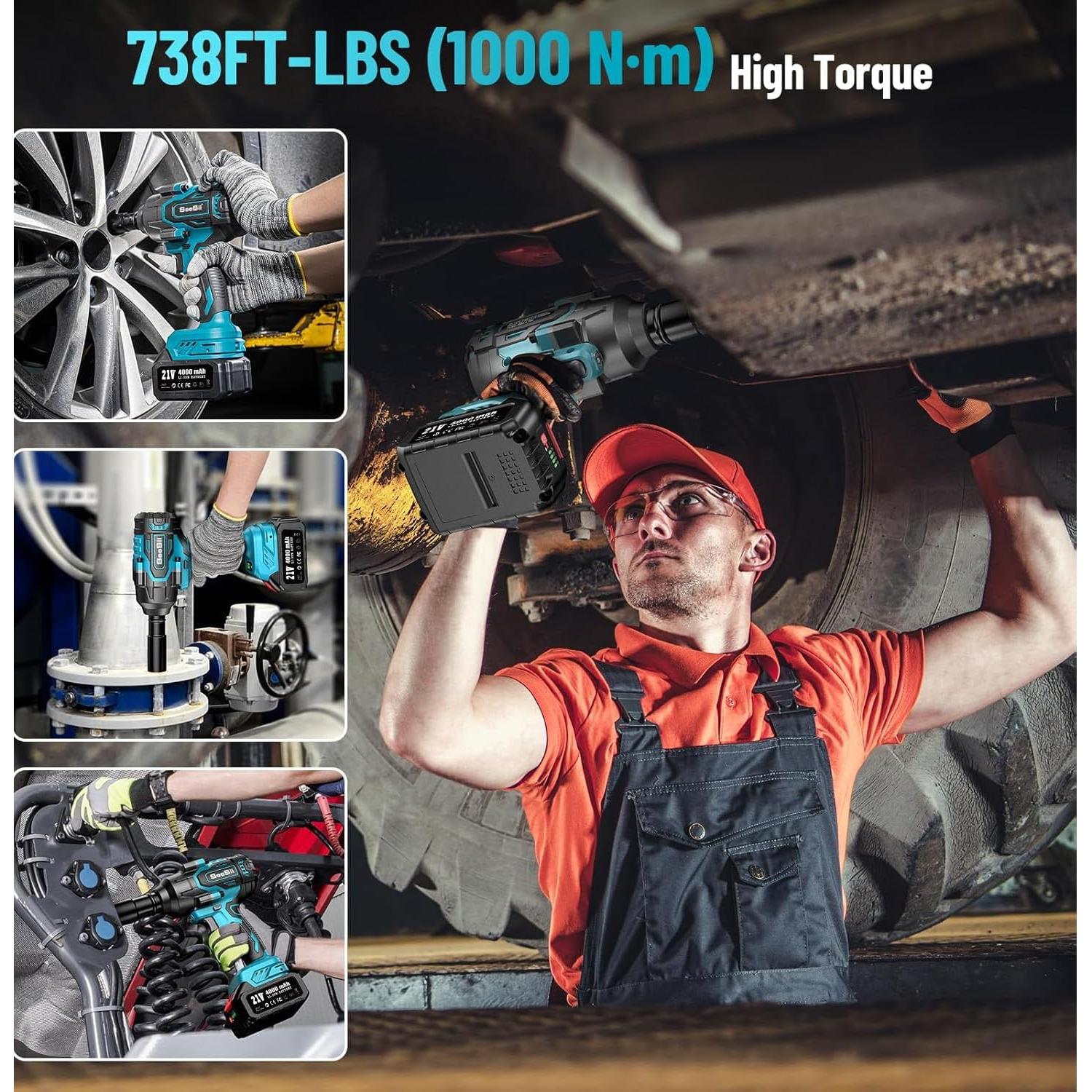 Llave de Impacto Inalámbrica Seesii WH760 1000N.m 1/2"