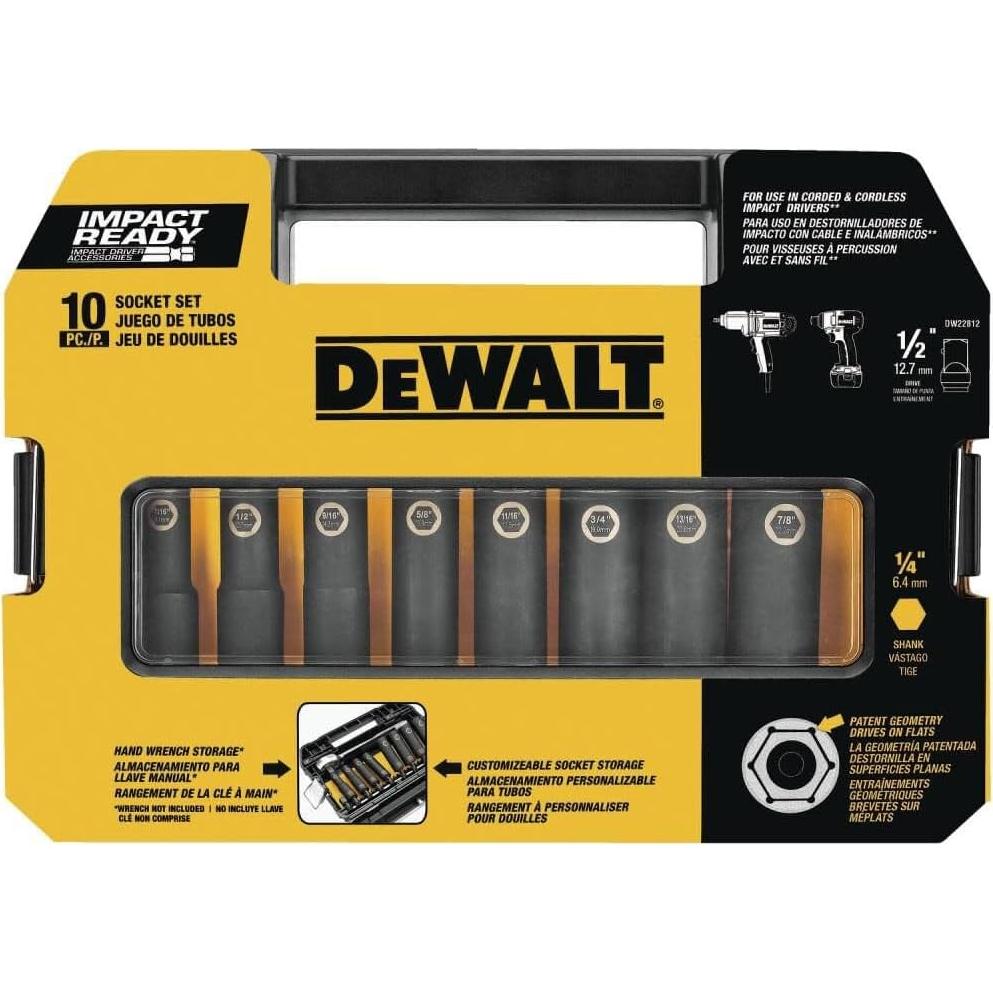 Juego de Enchufes de Impacto DEWALT 10 Piezas 1/2"