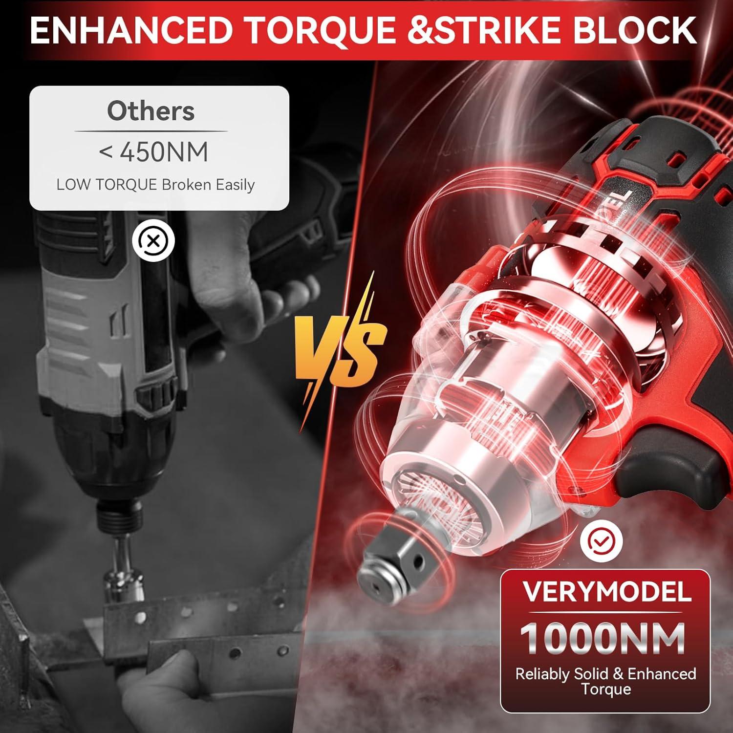 Llave de Impacto Inalámbrica VERYMODEL 1000N.m 1/2" 6000RPM