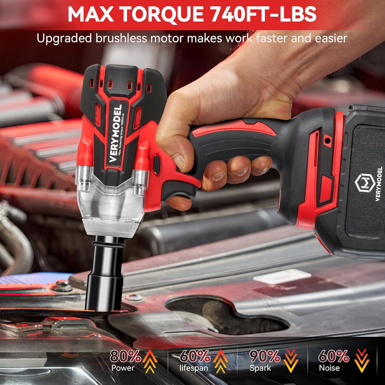 Llave de Impacto Inalámbrica VERYMODEL 1000N.m 1/2" 6000RPM