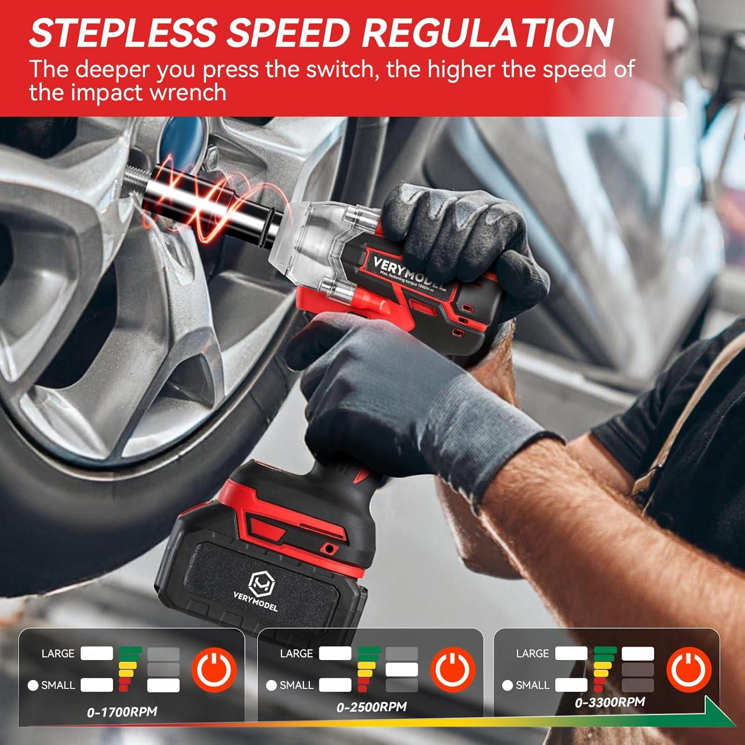 Llave de Impacto Inalámbrica VERYMODEL 1000N.m 1/2" 6000RPM