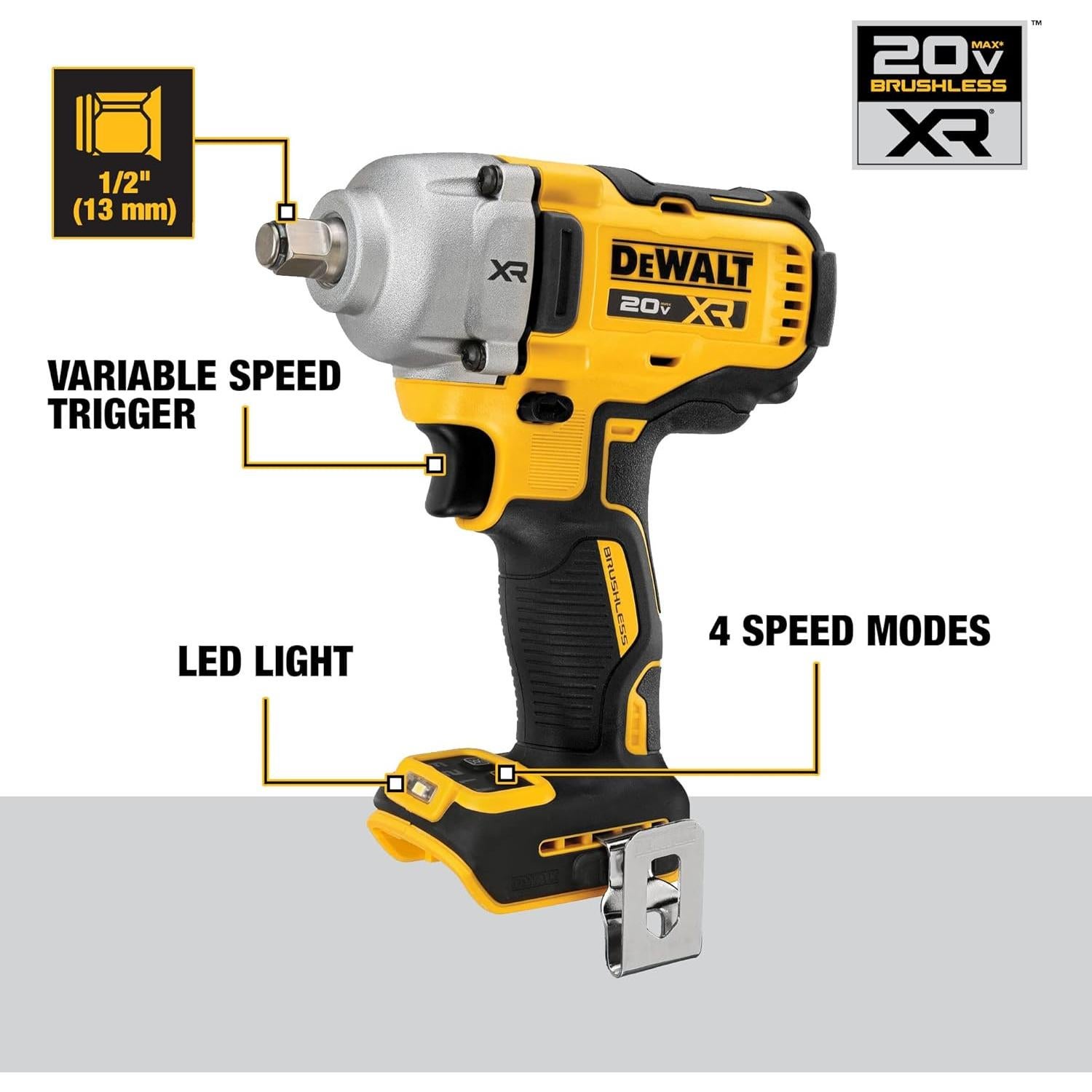 Dewalt DCF891BR 20V MAX XR Brushless Lithium-Ion 1/2 in. Cordless Mid-Range Impact Wrench with Hog Ring Anvil (Tool Only) (Renewed)