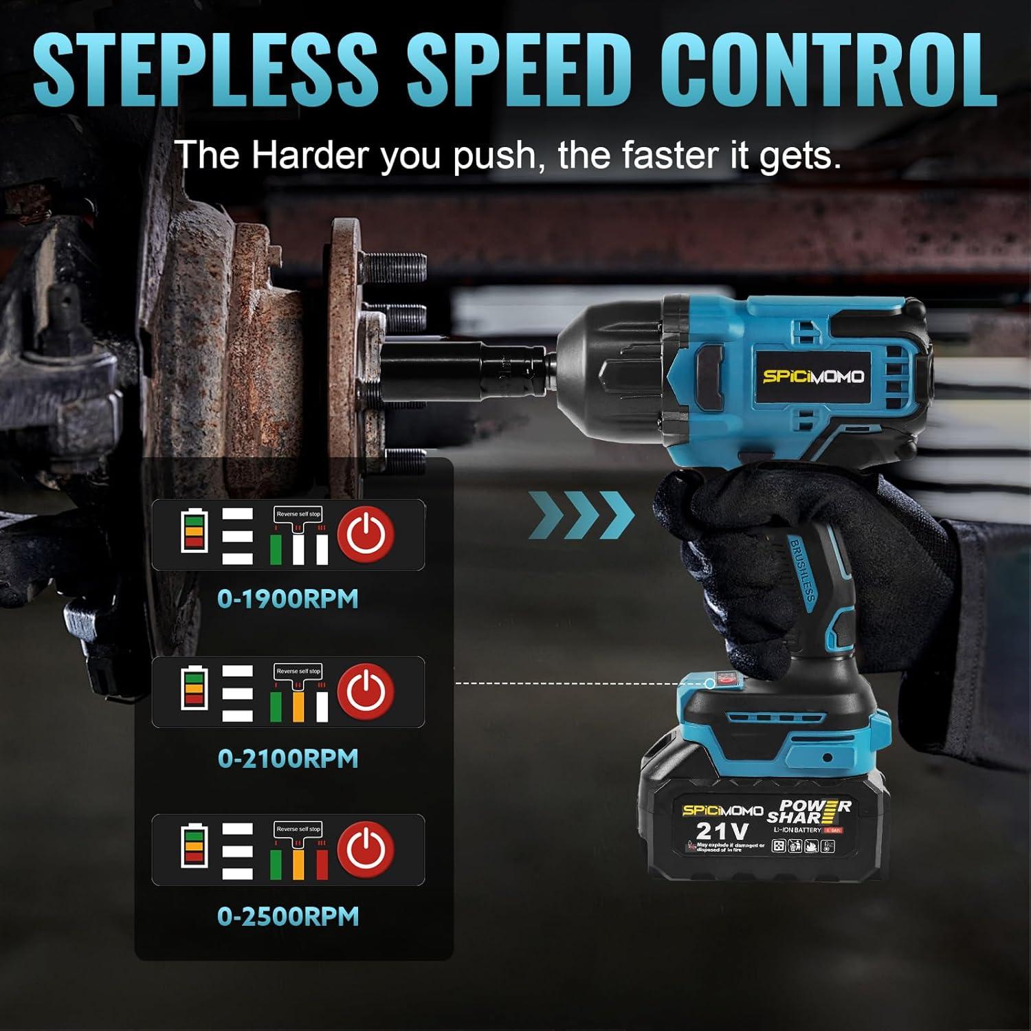 Llave de Impacto Inalámbrica SPICIMOMO 1200Nm 21V 4Ah