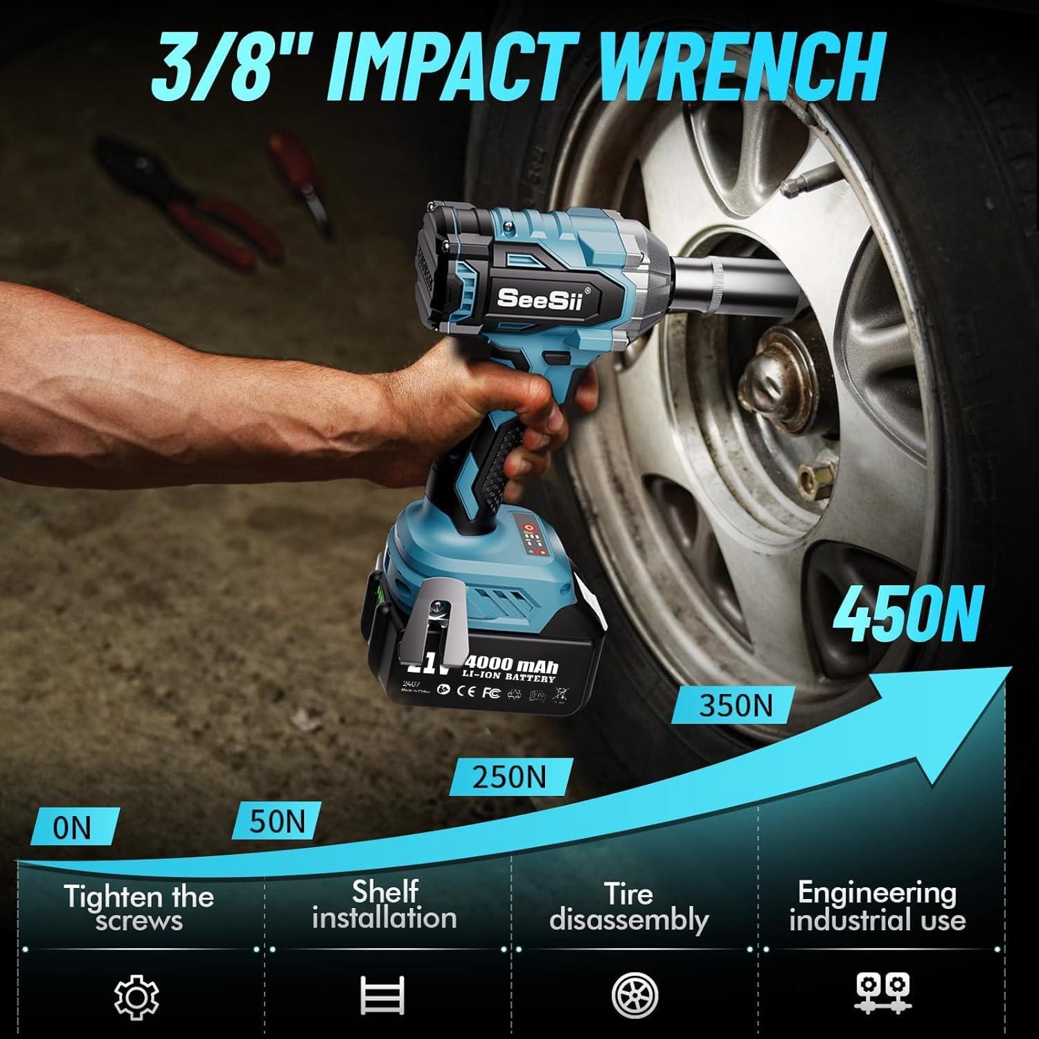 Llave de Impacto Inalámbrica Seesii WH450 450N.m 21V Compacta