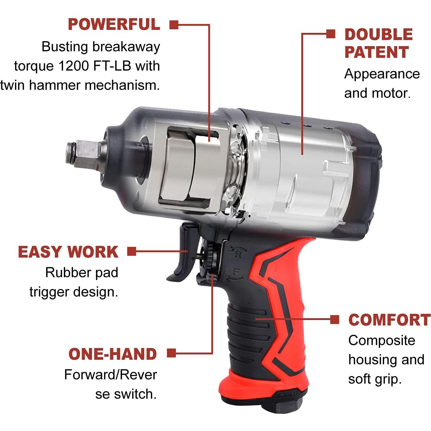 Llave de Impacto Neumática AEROPRO A301 1/2" 1200 Nm 7000 RPM