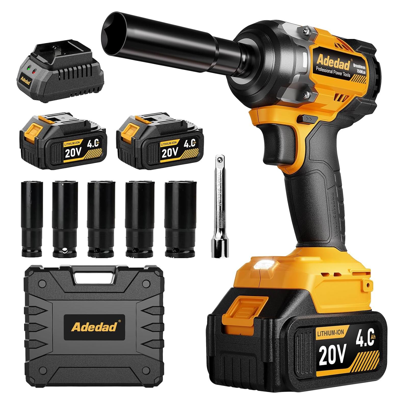 Llave de impacto Adedad 20V 750N.m 2 baterías 4.0Ah