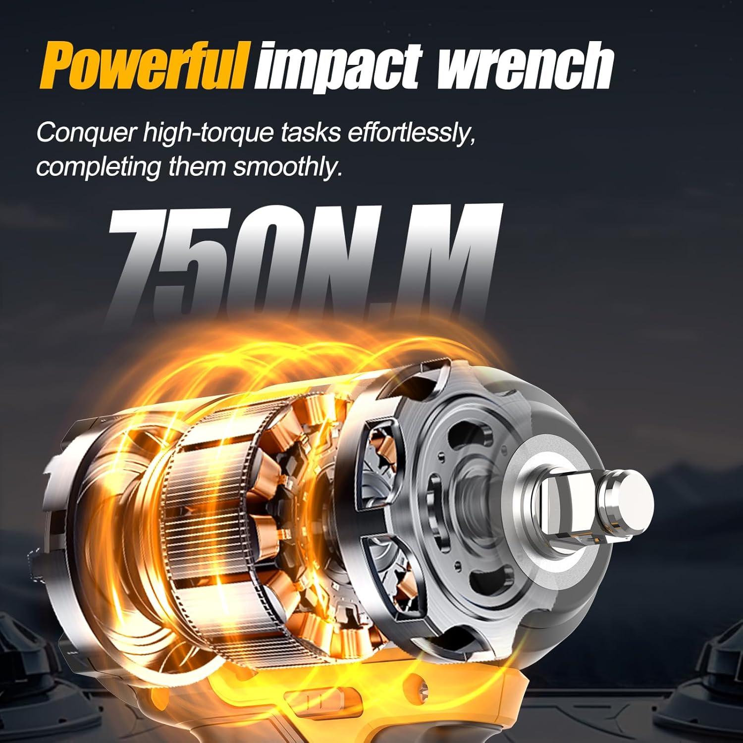 Llave de impacto Adedad 20V 750N.m 2 baterías 4.0Ah