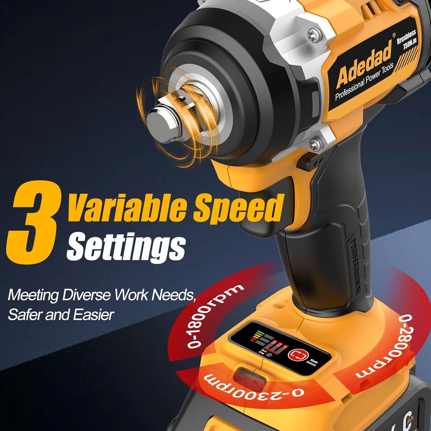 Llave de impacto Adedad 20V 750N.m 2 baterías 4.0Ah