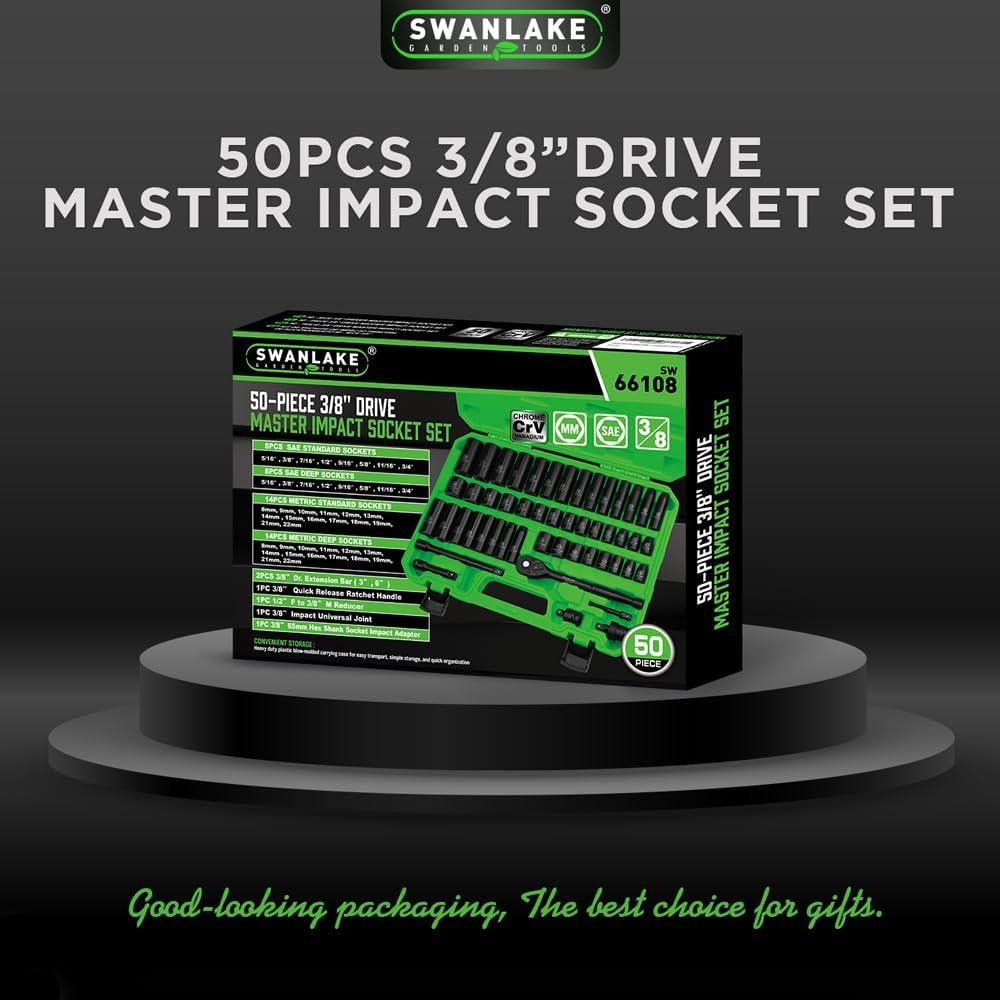 Juego de Enchufes de Impacto SWANLAKE 50 Piezas 3/8" Drive