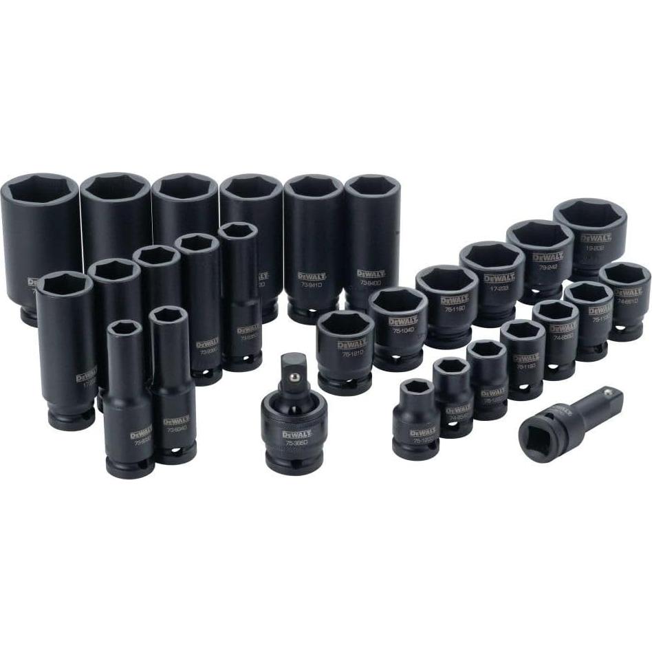 Impact Socket Set, SAE, Combination Set, 1/2-Inch Drive, 28-Piece (DWMT19244)
