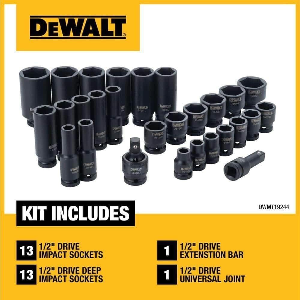 Impact Socket Set, SAE, Combination Set, 1/2-Inch Drive, 28-Piece (DWMT19244)
