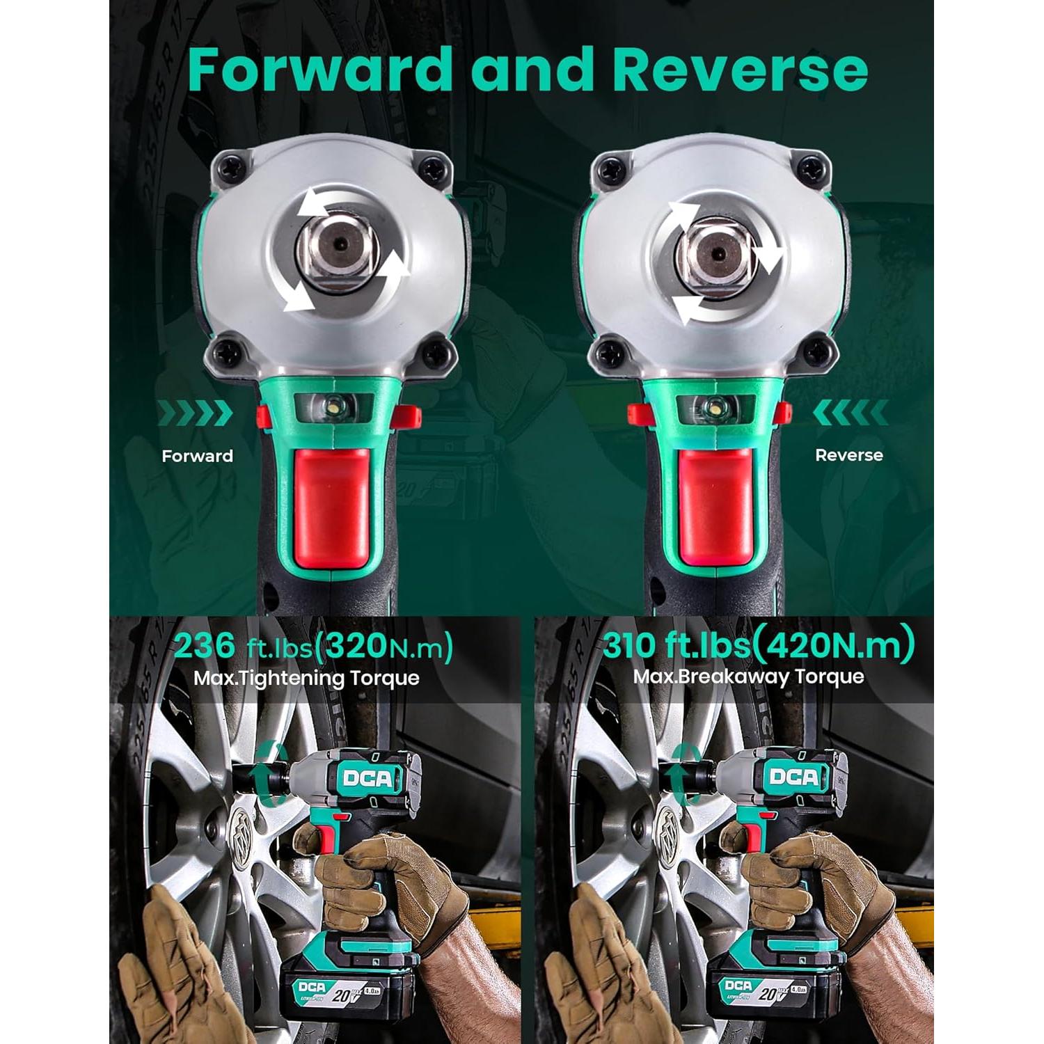 Llave de impacto DCA 20V 1/2" 235 Nm 4 modos y batería