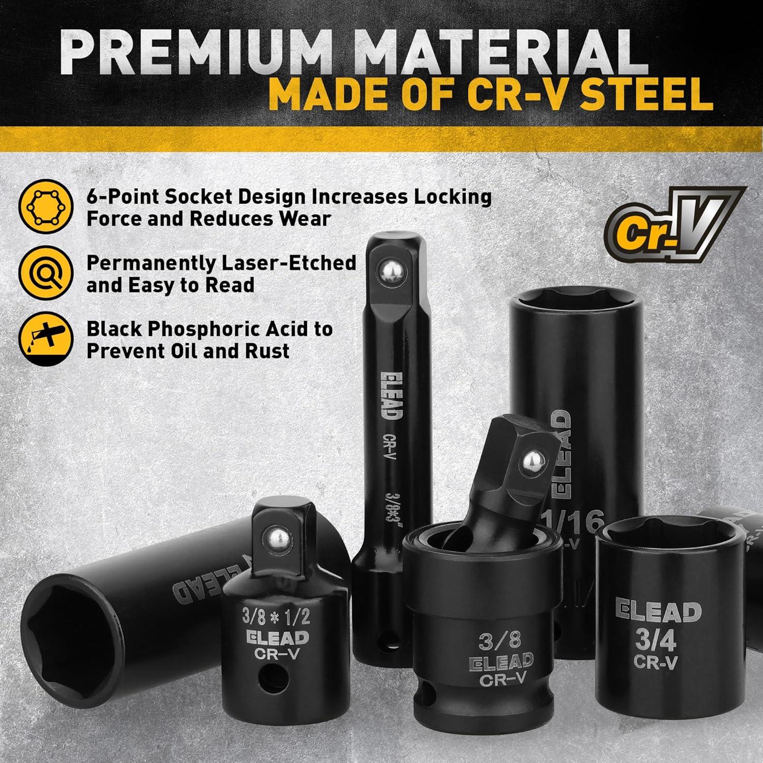 Conjunto de Enchufes de Impacto 3/8'' ELEAD 50 Piezas