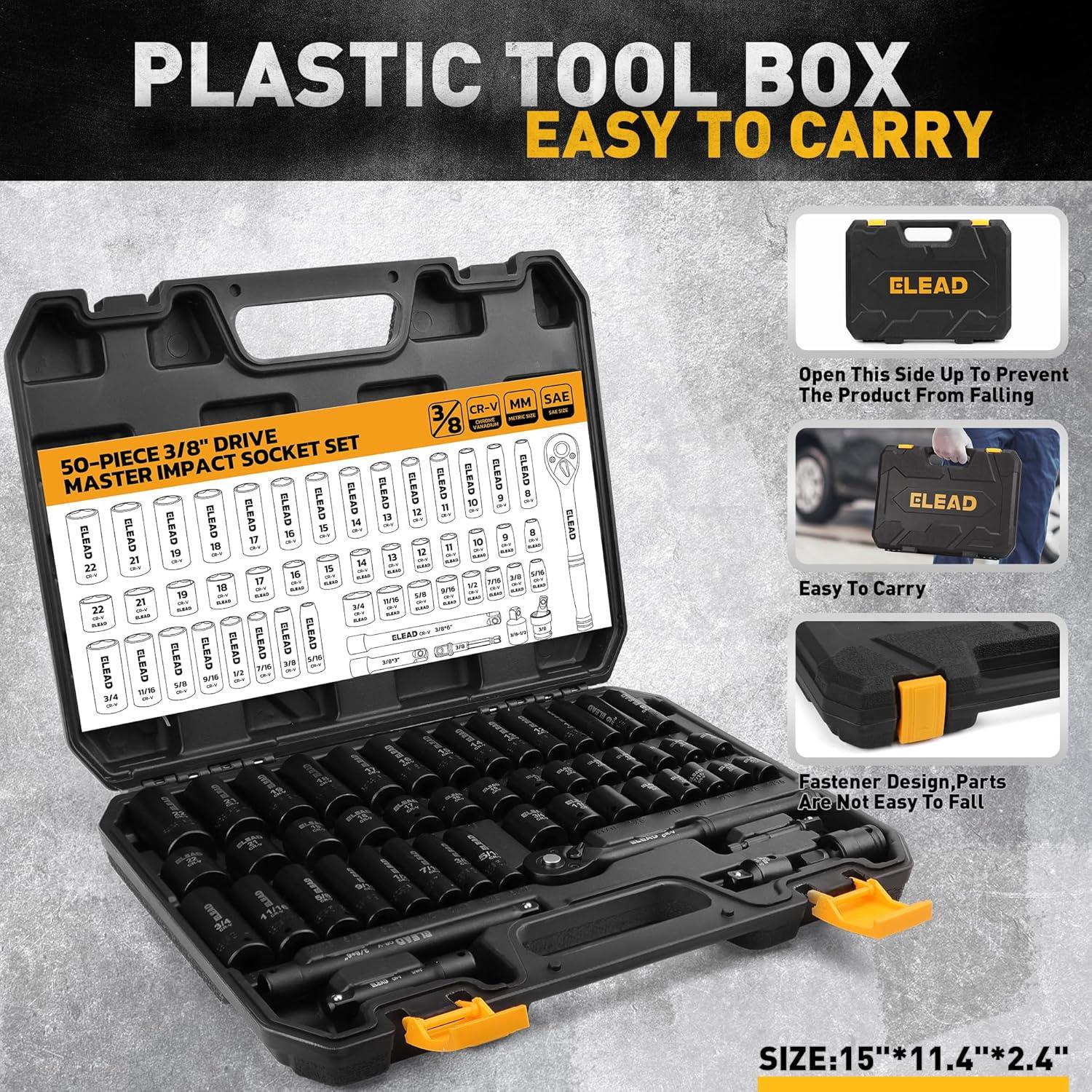 Conjunto de Enchufes de Impacto 3/8'' ELEAD 50 Piezas