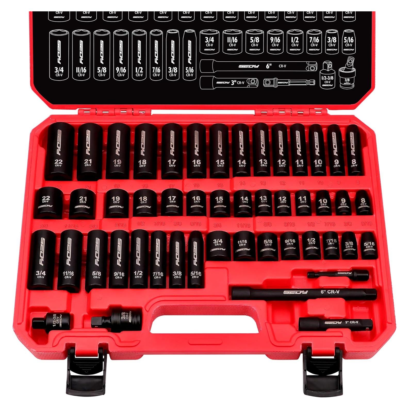 Juego de 49 Piezas Enchufes Impacto SEDY 3/8" Métrico y SAE