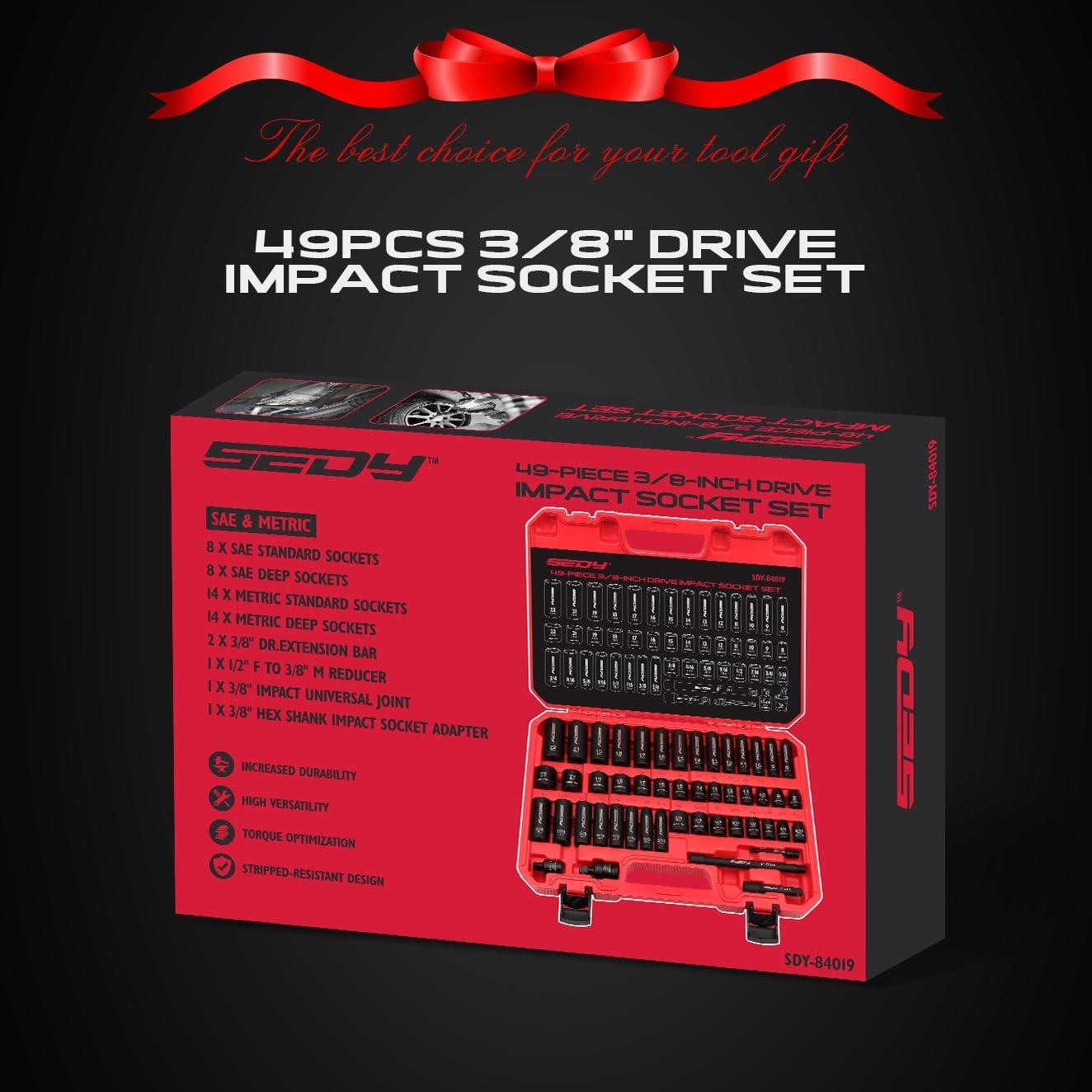 Juego de 49 Piezas Enchufes Impacto SEDY 3/8" Métrico y SAE