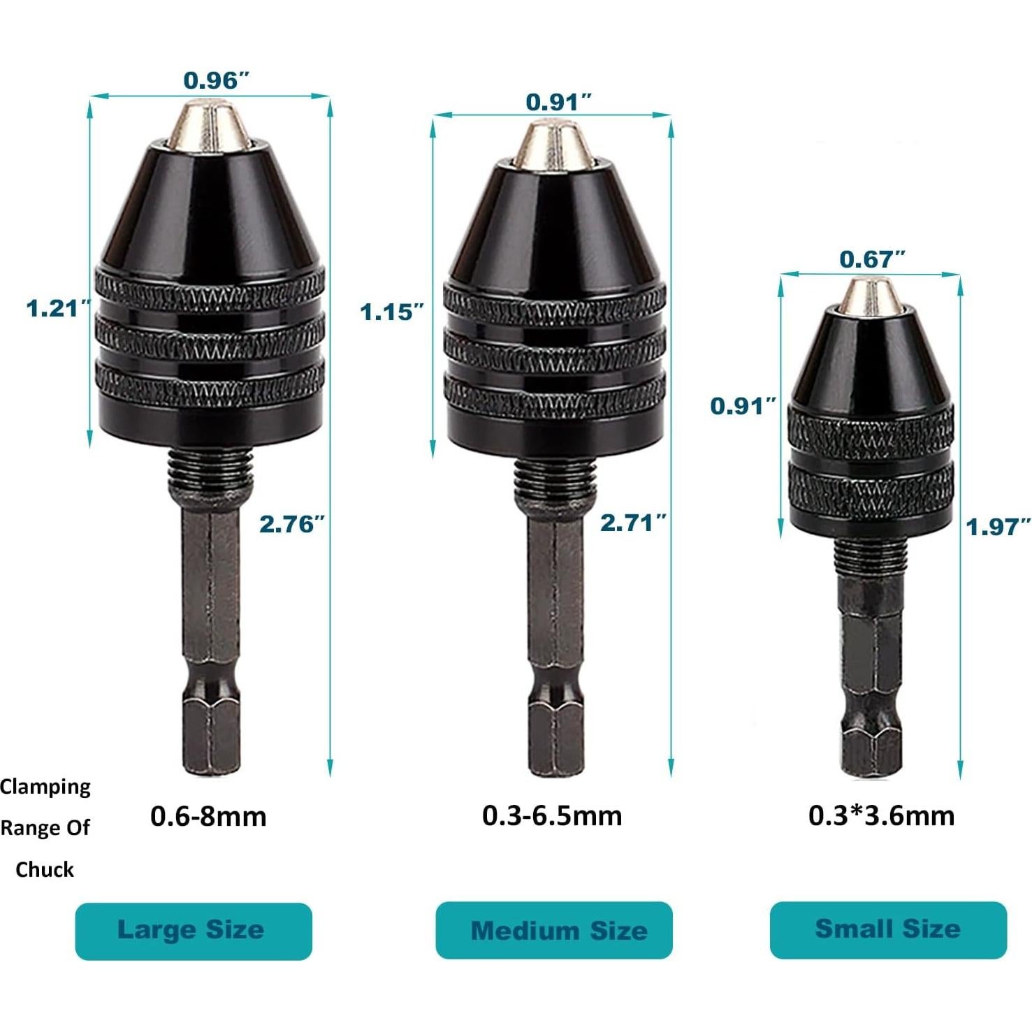 Adaptador Chuck Sin Llave Resze 3 Piezas 0.3-8mm