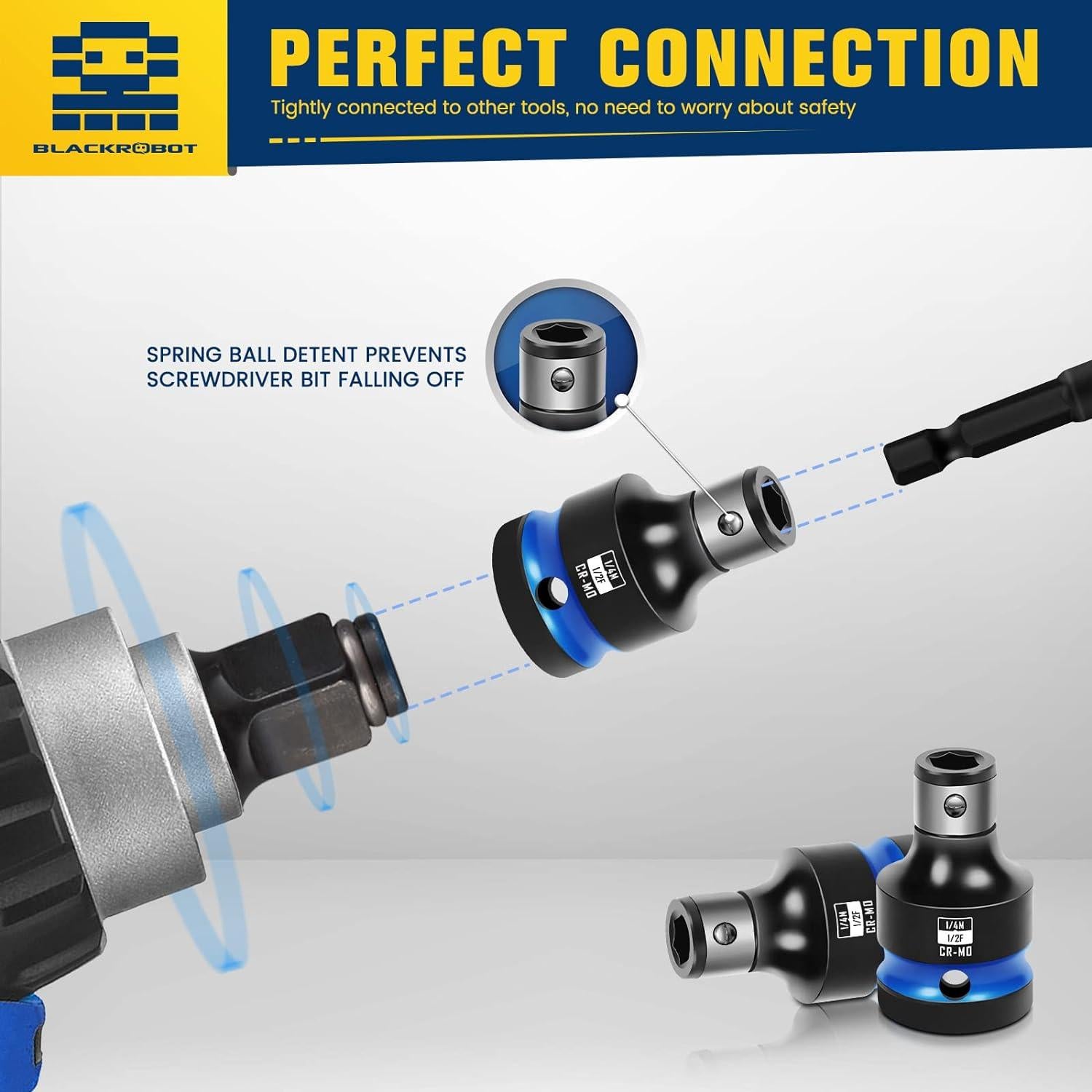 Adaptadores de Socket 1/2 a 1/4 BLACKROBOT 2PCS Acero Cr-Mo