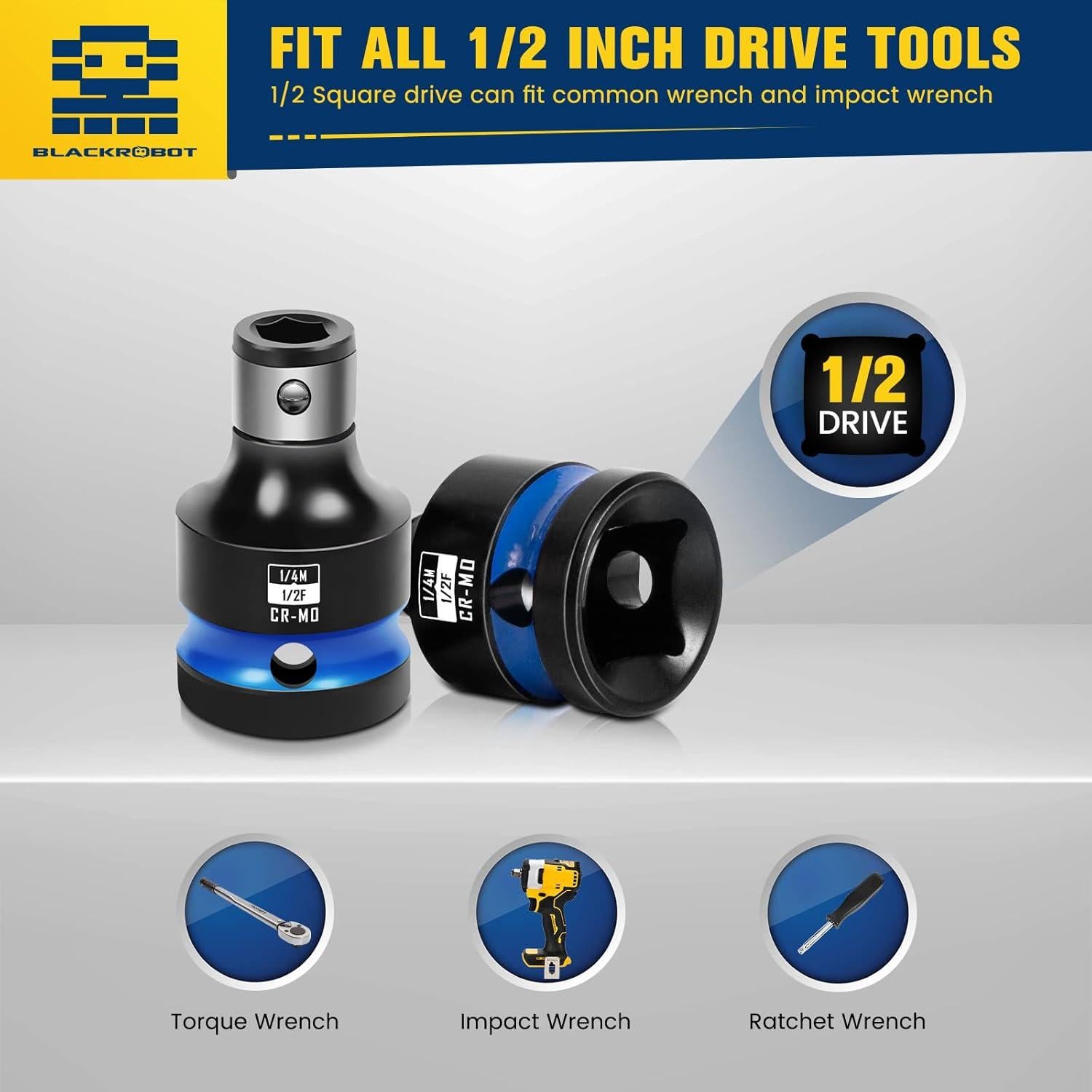 Adaptadores de Socket 1/2 a 1/4 BLACKROBOT 2PCS Acero Cr-Mo