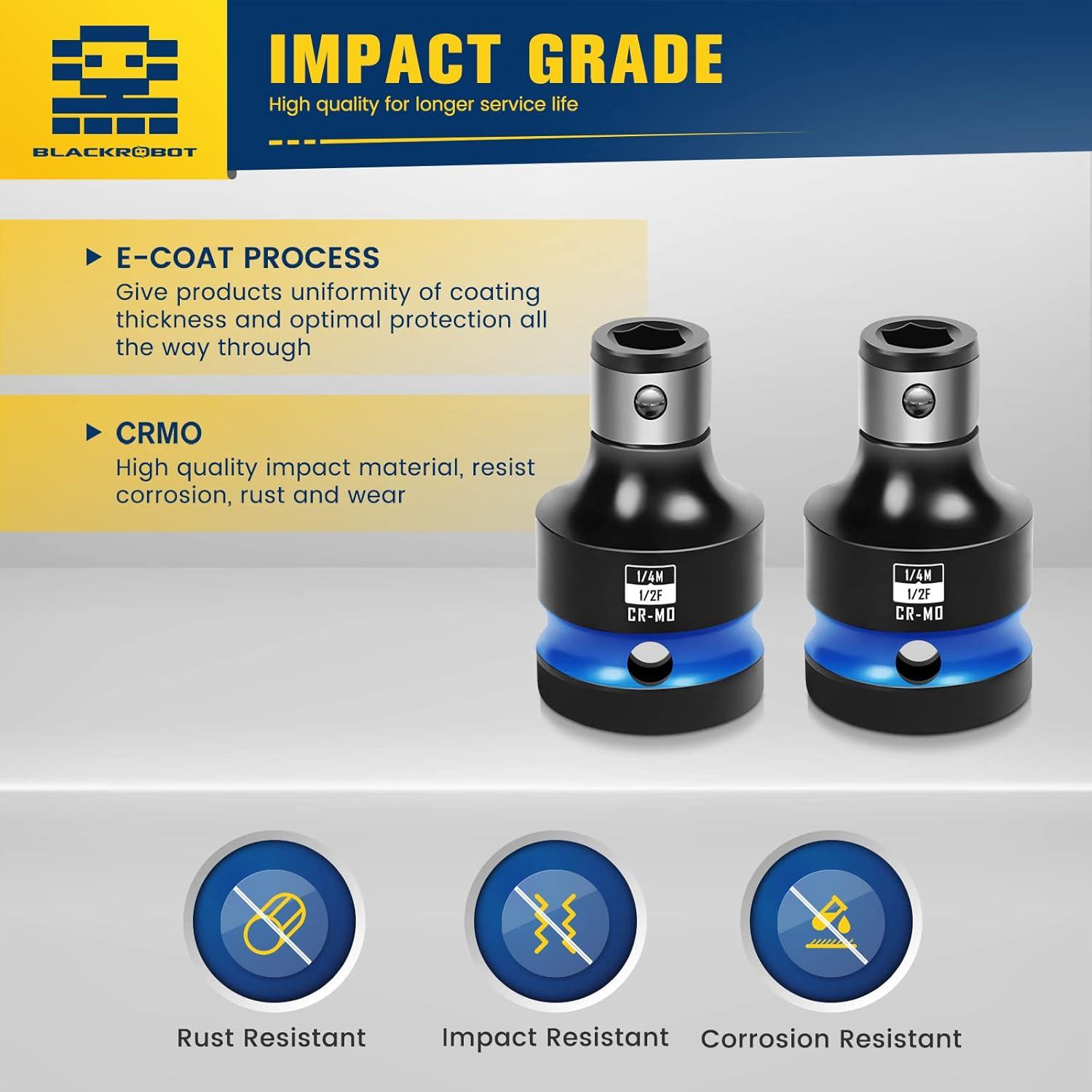 Adaptadores de Socket 1/2 a 1/4 BLACKROBOT 2PCS Acero Cr-Mo