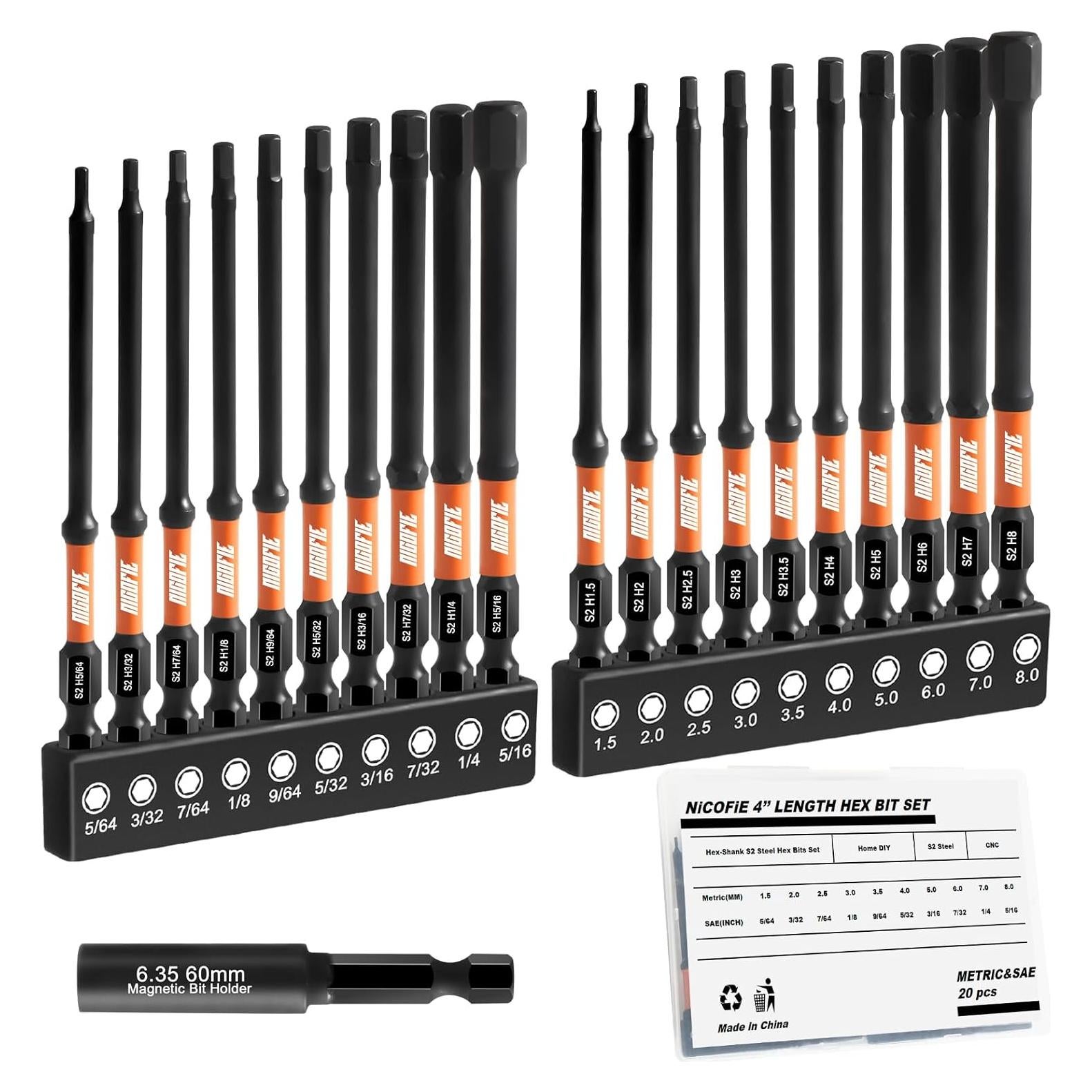 Juego de Brocas Allen 20pcs Nicofie Metrico y SAE 10cm