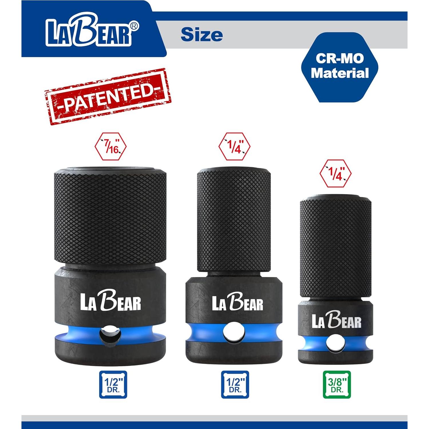 Adaptador de Llave de Impacto LABEAR 3/8" a 1/4" Hex