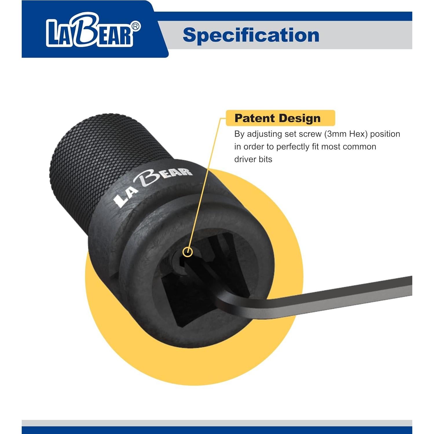 Adaptador de Llave de Impacto LABEAR 3/8" a 1/4" Hex