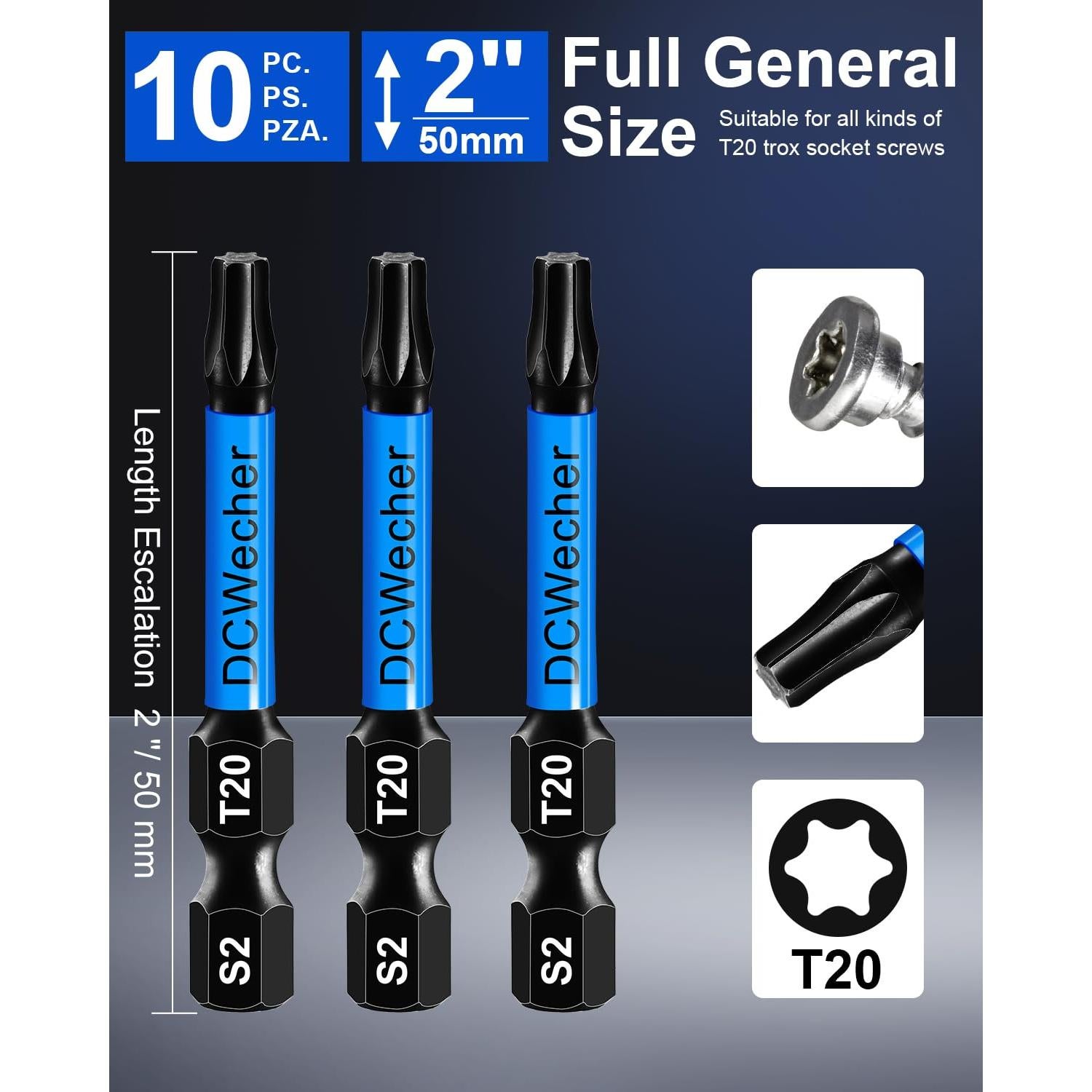 Paquete 10 Puntas Torx T20 5,08 cm Acero S2 Magnéticas