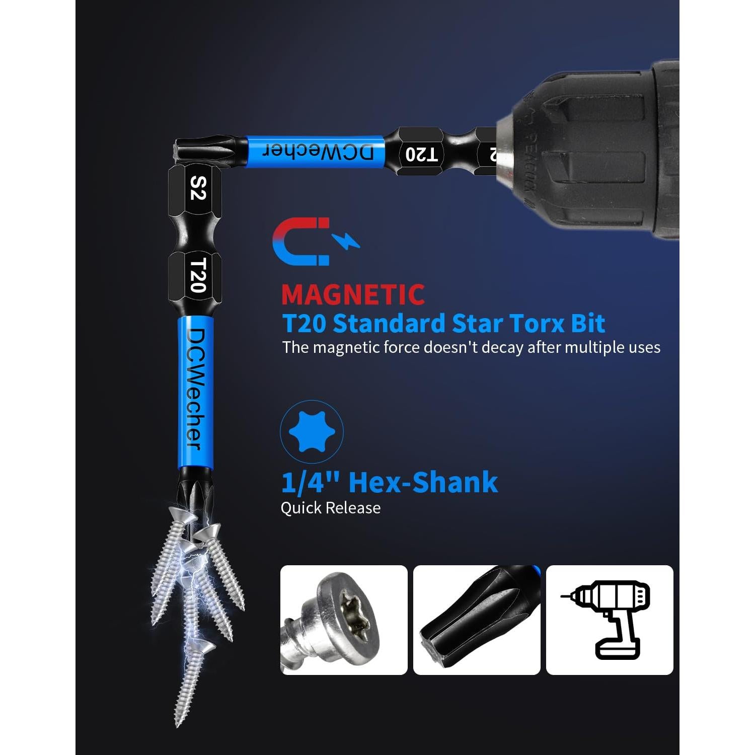 Paquete 10 Puntas Torx T20 5,08 cm Acero S2 Magnéticas