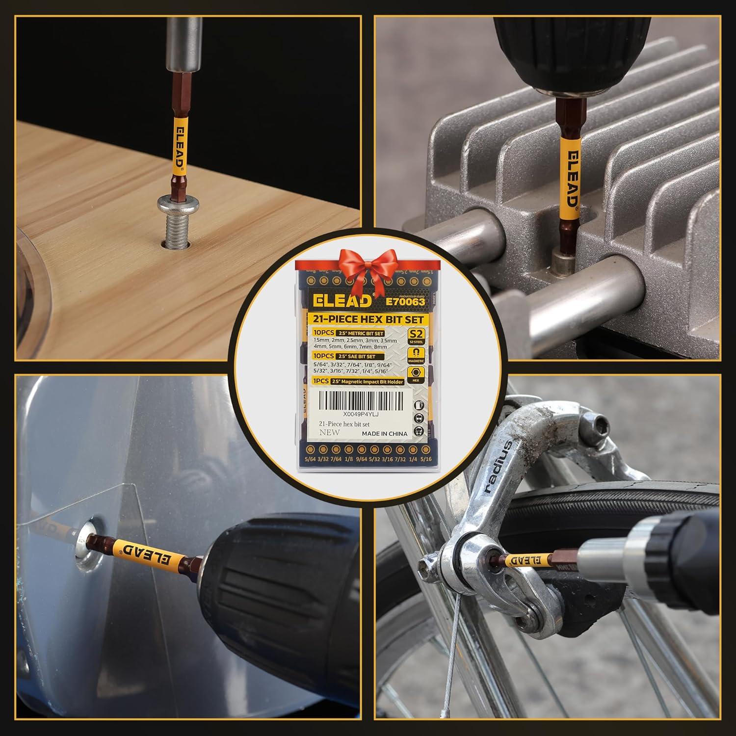 Juego de Brocas Hexagonales Allen ELEAD 21PCS Métrico y SAE