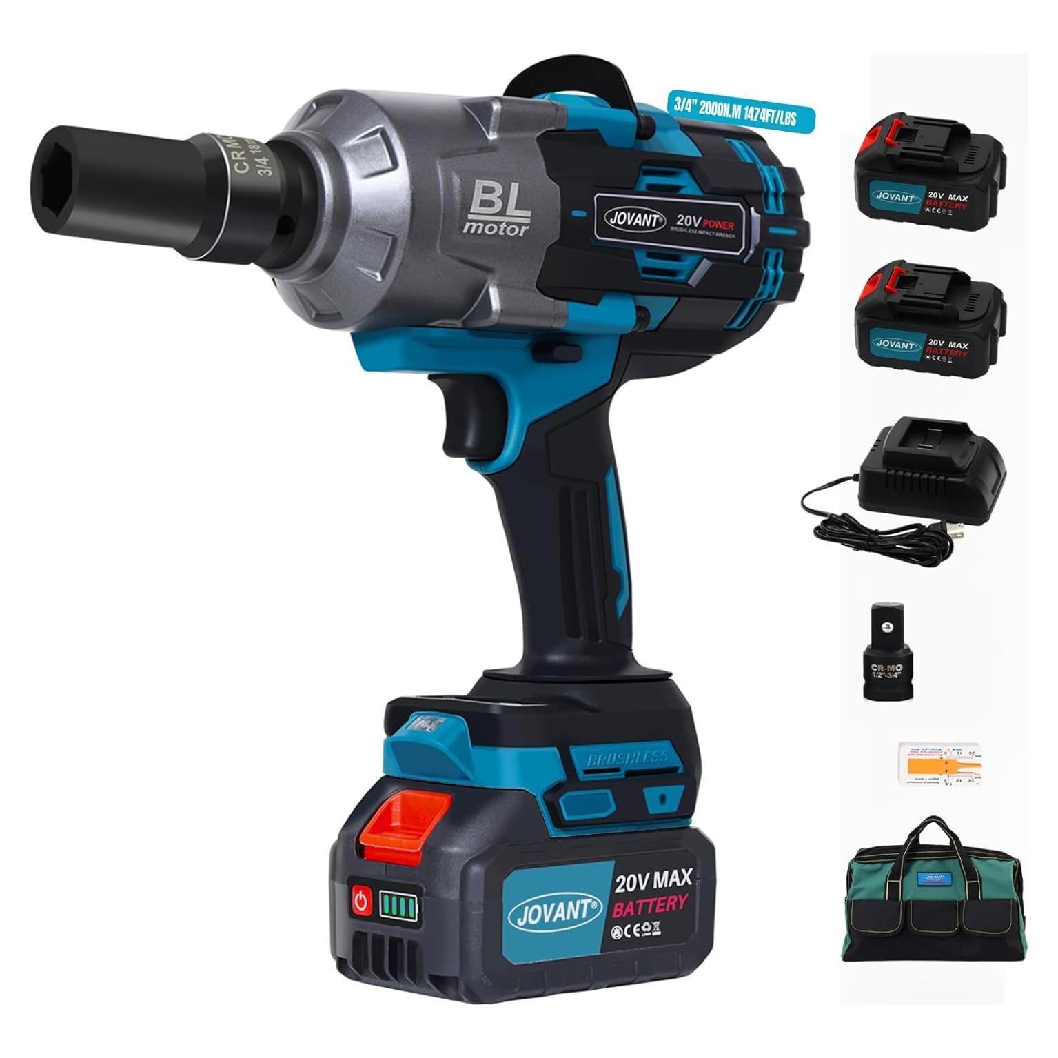 Llave de Impacto Inalámbrica JOVANT 20V 2000N.m 6 Velocidades