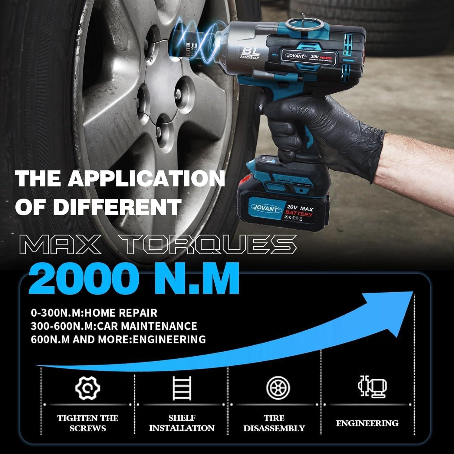 Llave de Impacto Inalámbrica JOVANT 20V 2000N.m 6 Velocidades