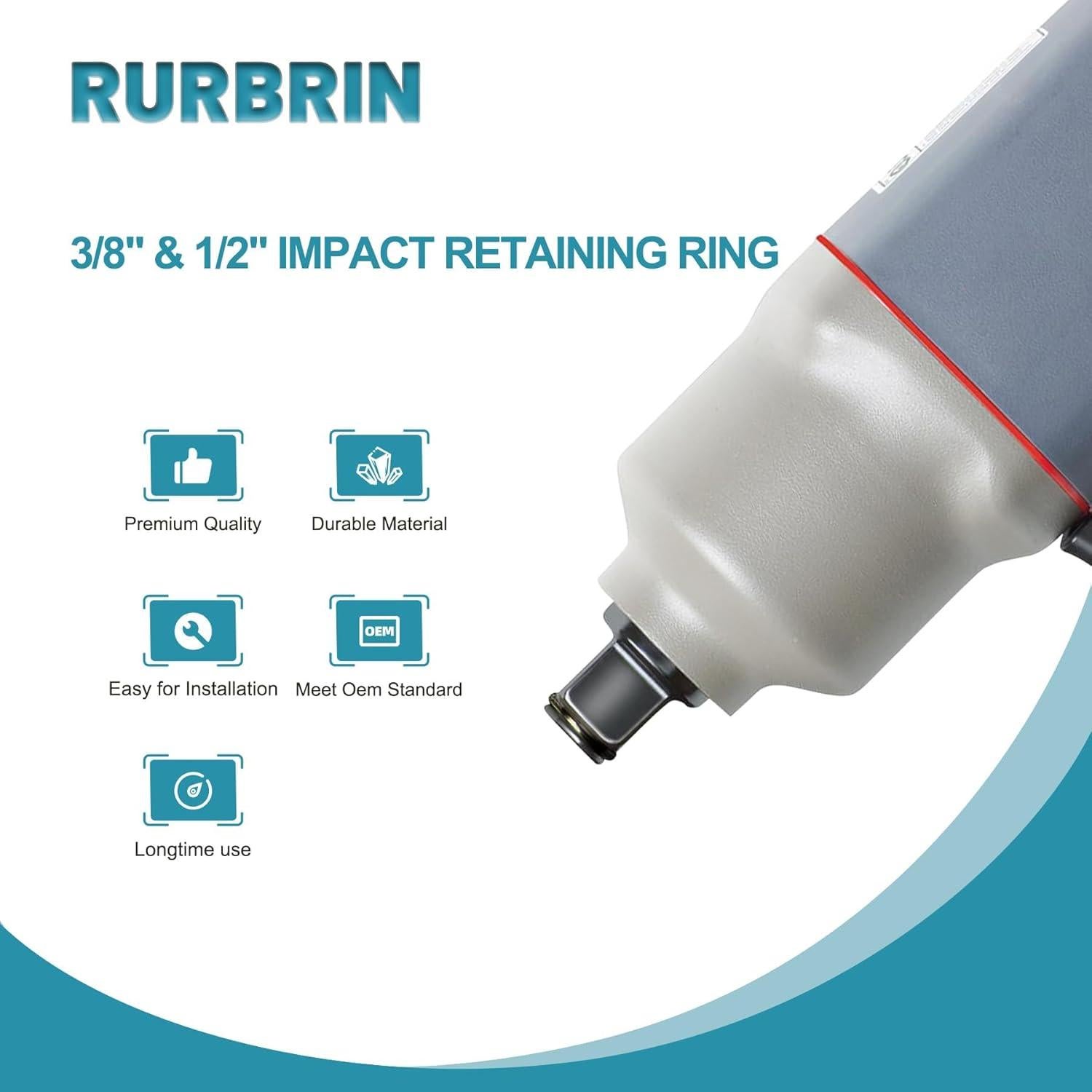 10 Anillos de Retención RURBRIN para Llave de Impacto 1/2" y 3/8"