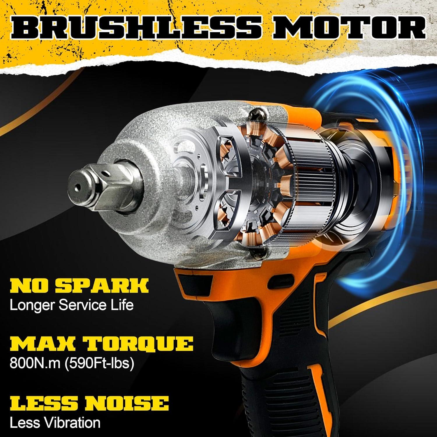 Llave de impacto inalámbrica Byczone 20V 1/2'' 800N.m