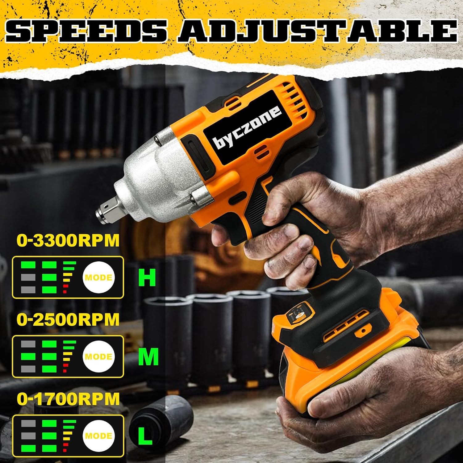 Llave de impacto inalámbrica Byczone 20V 1/2'' 800N.m