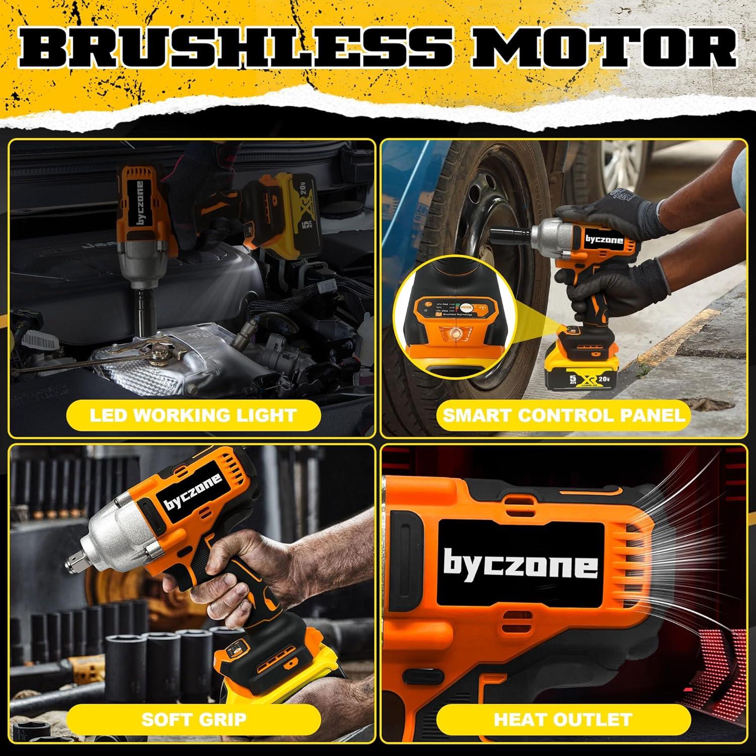 Llave de impacto inalámbrica Byczone 20V 1/2'' 800N.m