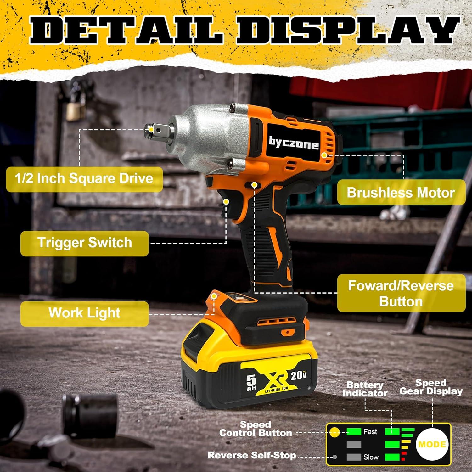 Llave de impacto inalámbrica Byczone 20V 1/2'' 800N.m