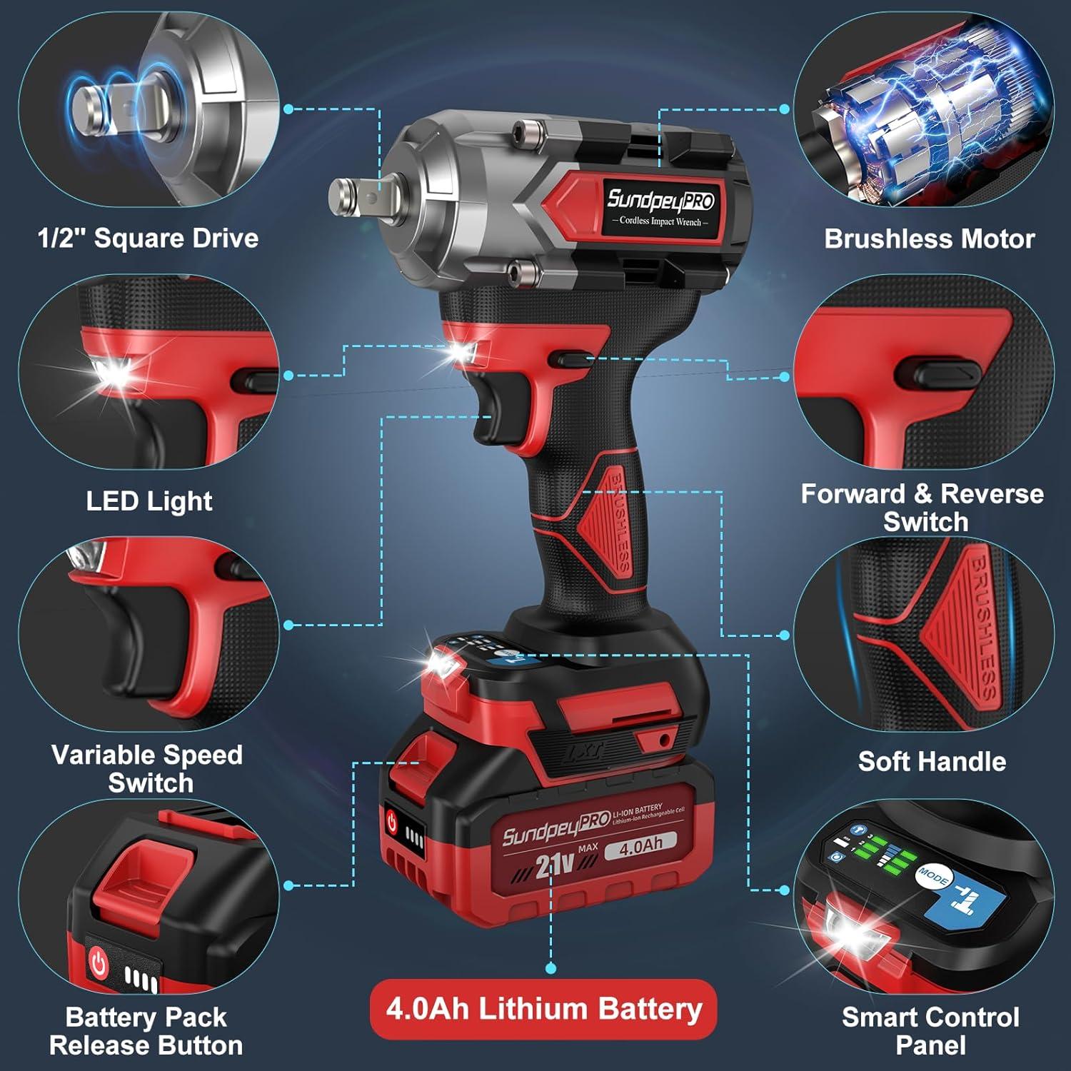 Llave de impacto inalámbrica SundpeyPRO 1/2" 1000 N·m 21V