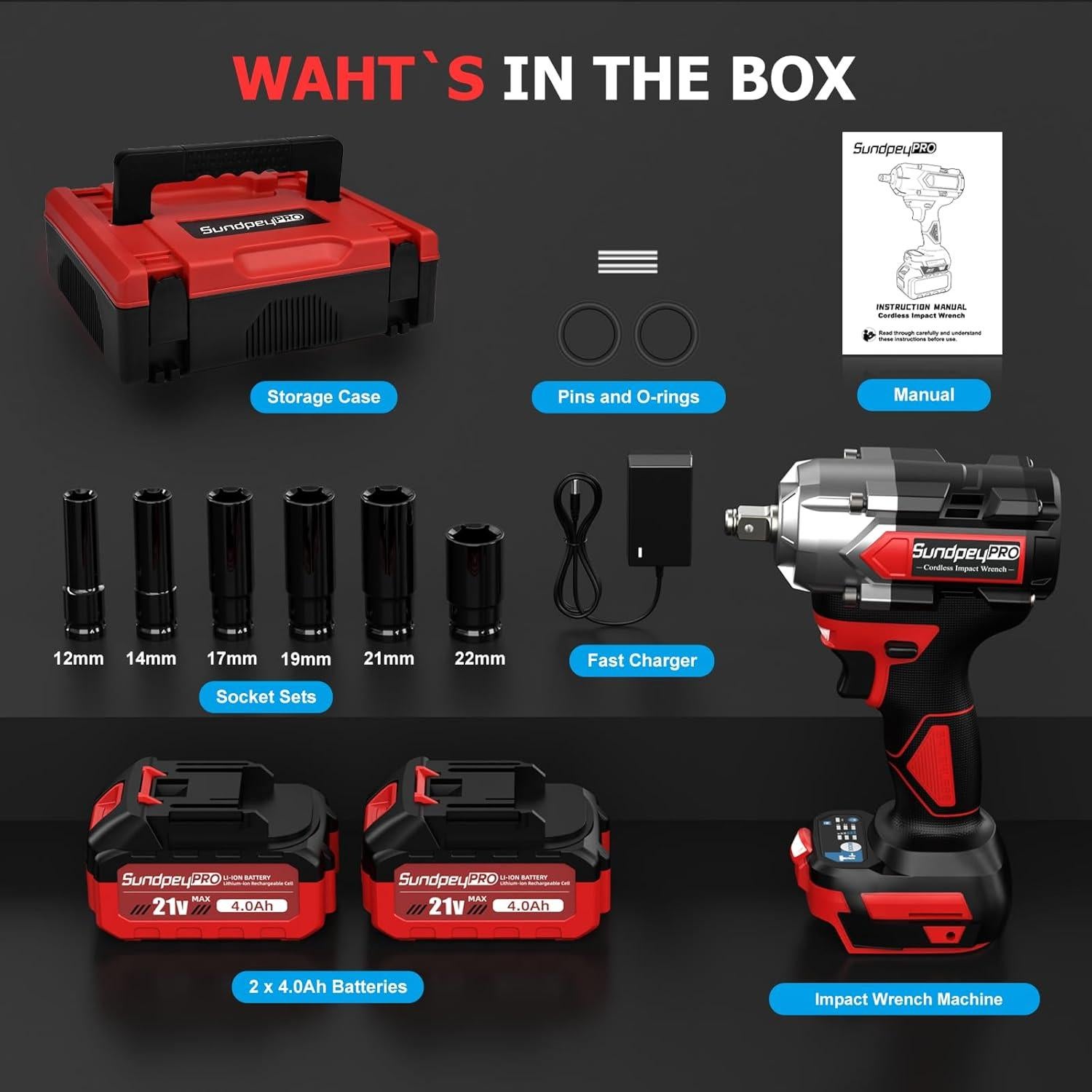 Llave de impacto inalámbrica SundpeyPRO 1/2" 1000 N·m 21V
