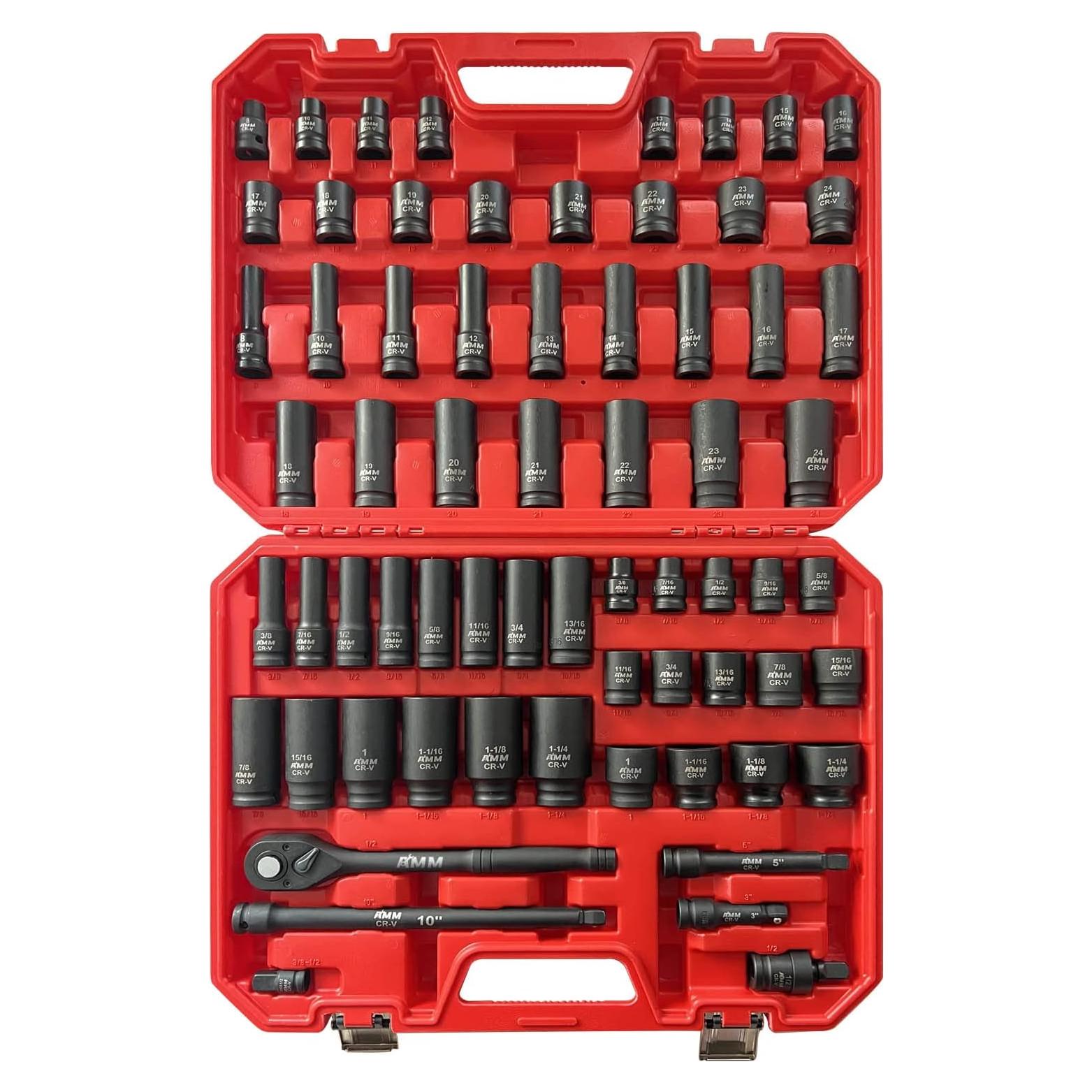 Juego de Enchufes de Impacto AMM 66 Piezas 1/2" Métrico