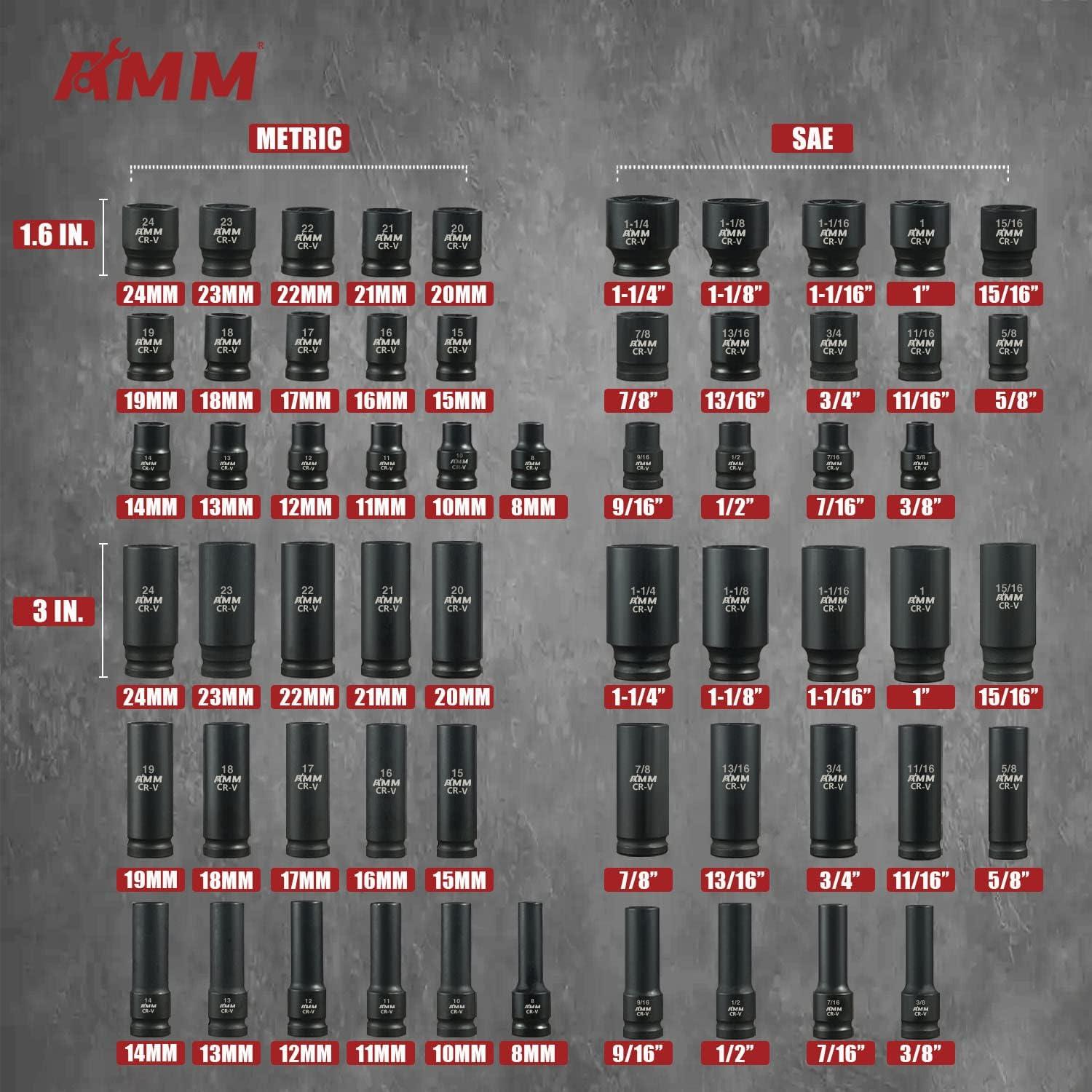Juego de Enchufes de Impacto AMM 66 Piezas 1/2" Métrico