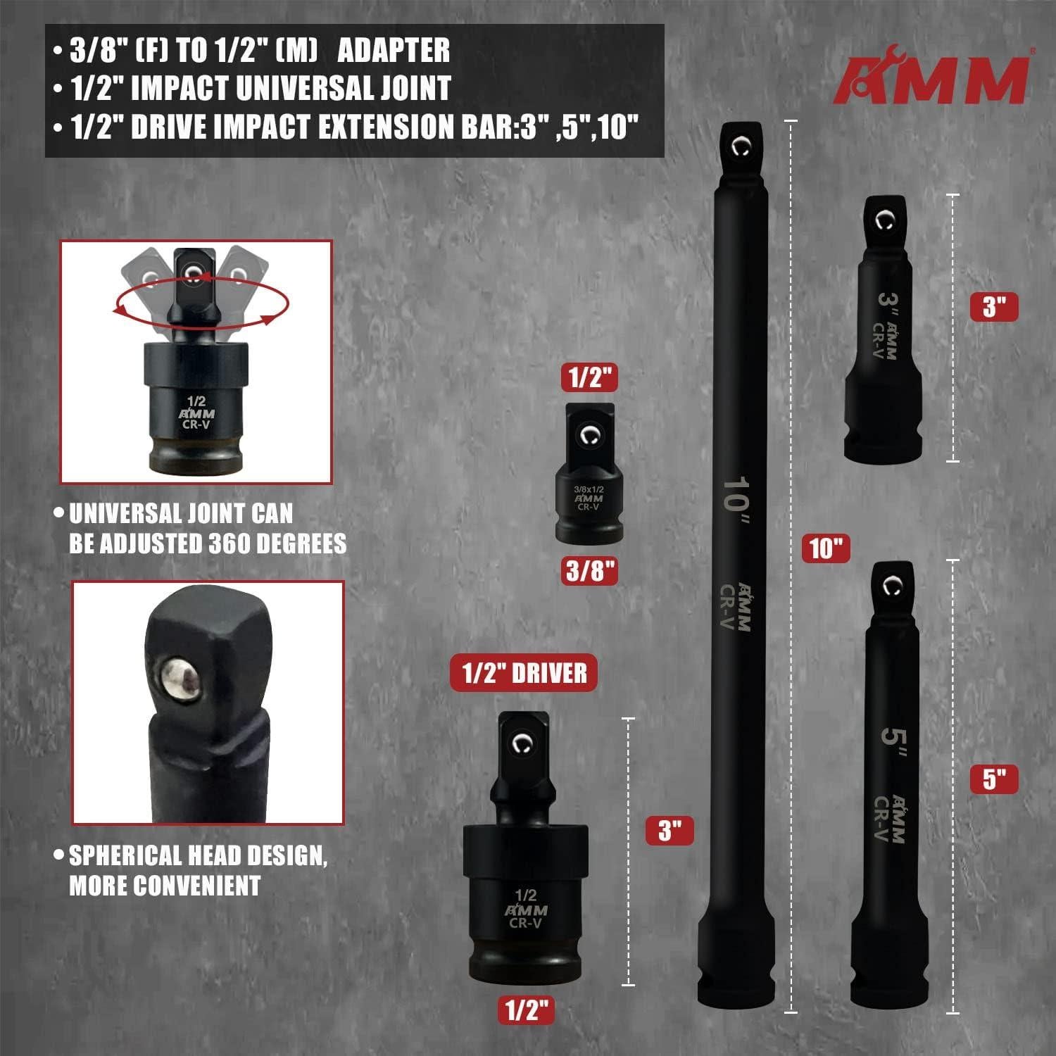Juego de Enchufes de Impacto AMM 66 Piezas 1/2" Métrico