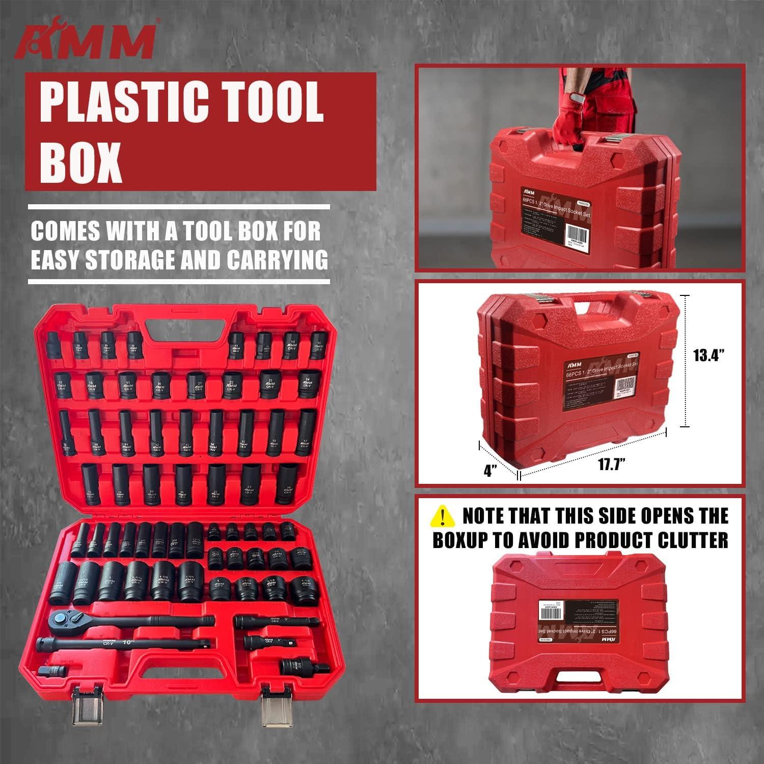 Juego de Enchufes de Impacto AMM 66 Piezas 1/2" Métrico